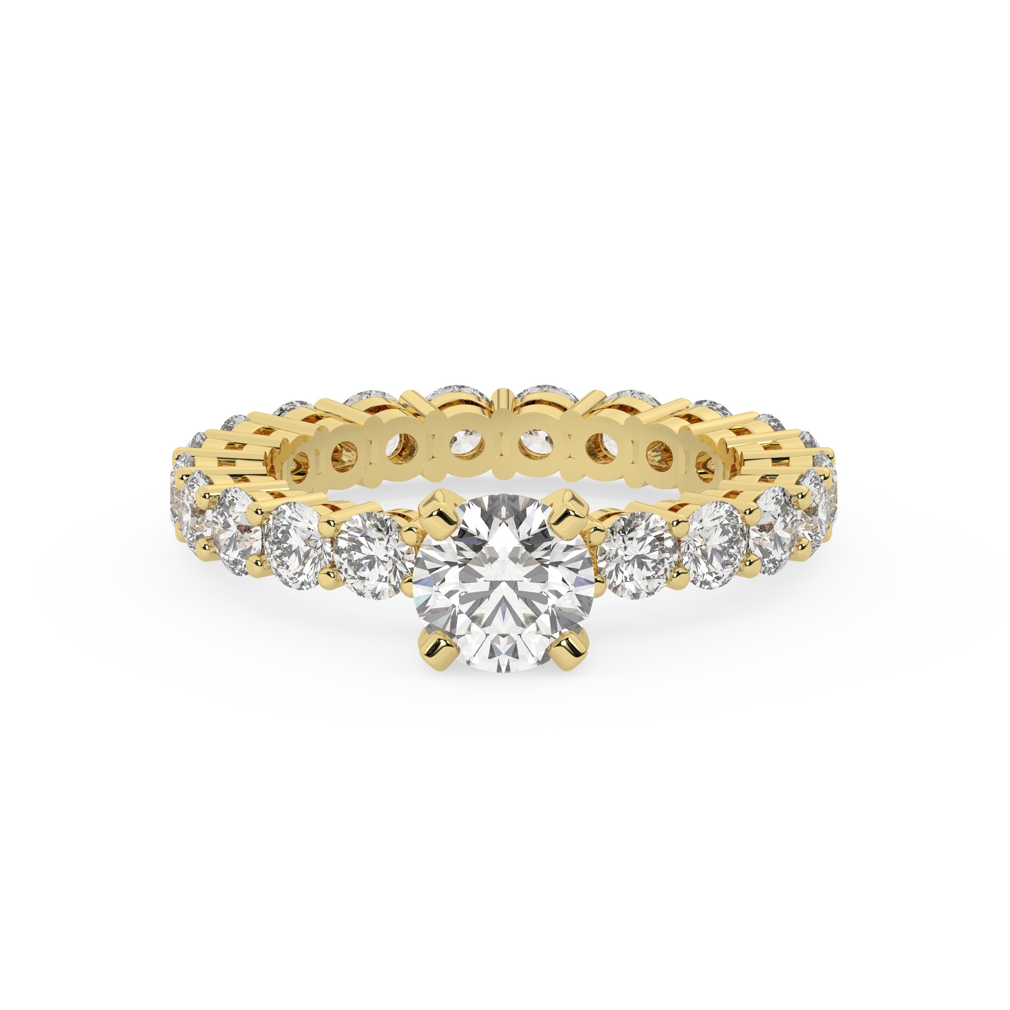 טבעת אירוסין סוליטר ויהלומים בצדדים איטרנטיני דגם 50044 כסף מצופה זהב צהוב במרכז יהלום מעבדה 0.50 קראט בחיתוך עגול עם תעודה גמולוגית מסביב ובצדדים יהלומי מעבדה במשקל כולל של 1.80 קראט בחיתוך עגול – תמונה 2