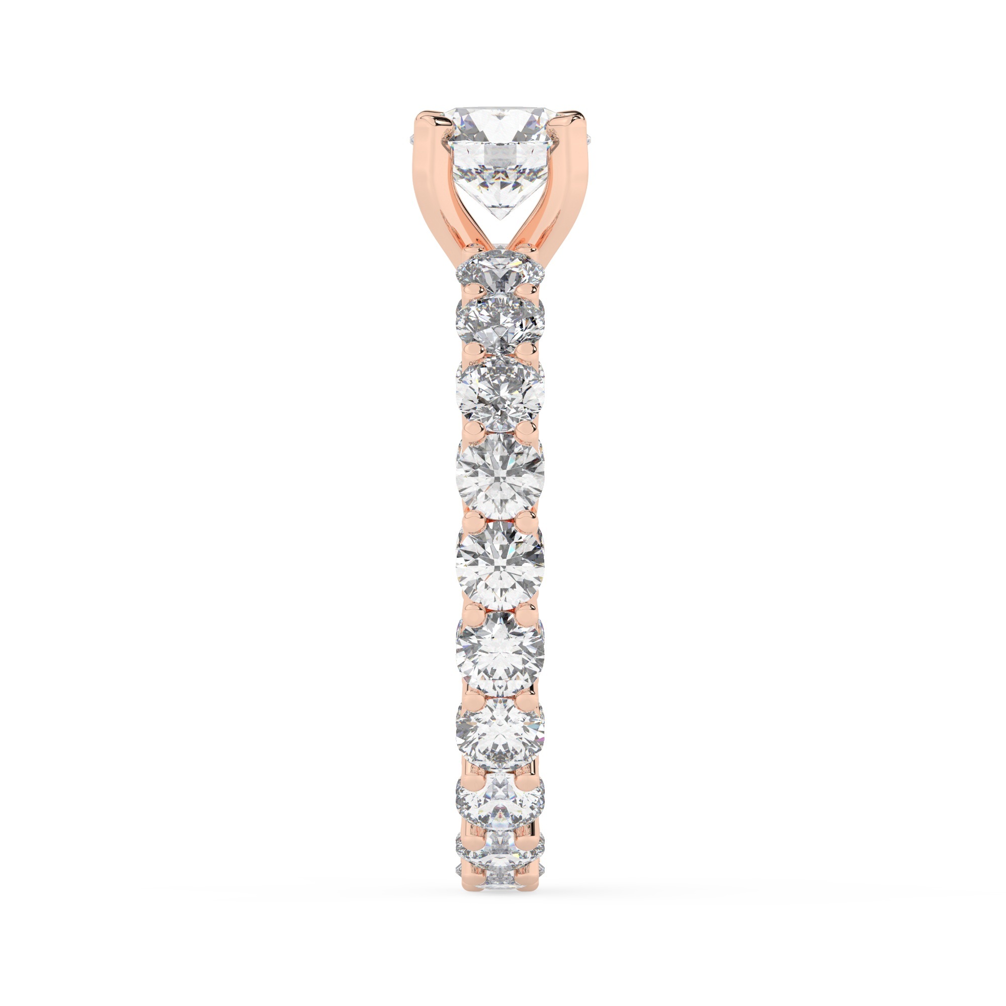 טבעת אירוסין סוליטר ויהלומים בצדדים איטרנטיני דגם 50044 כסף מצופה זהב אדום רוזגולד במרכז יהלום מעבדה 0.75 קראט בחיתוך עגול עם תעודה גמולוגית מסביב ובצדדים יהלומי מעבדה במשקל כולל של 1.80 קראט בחיתוך עגול – תמונה 4