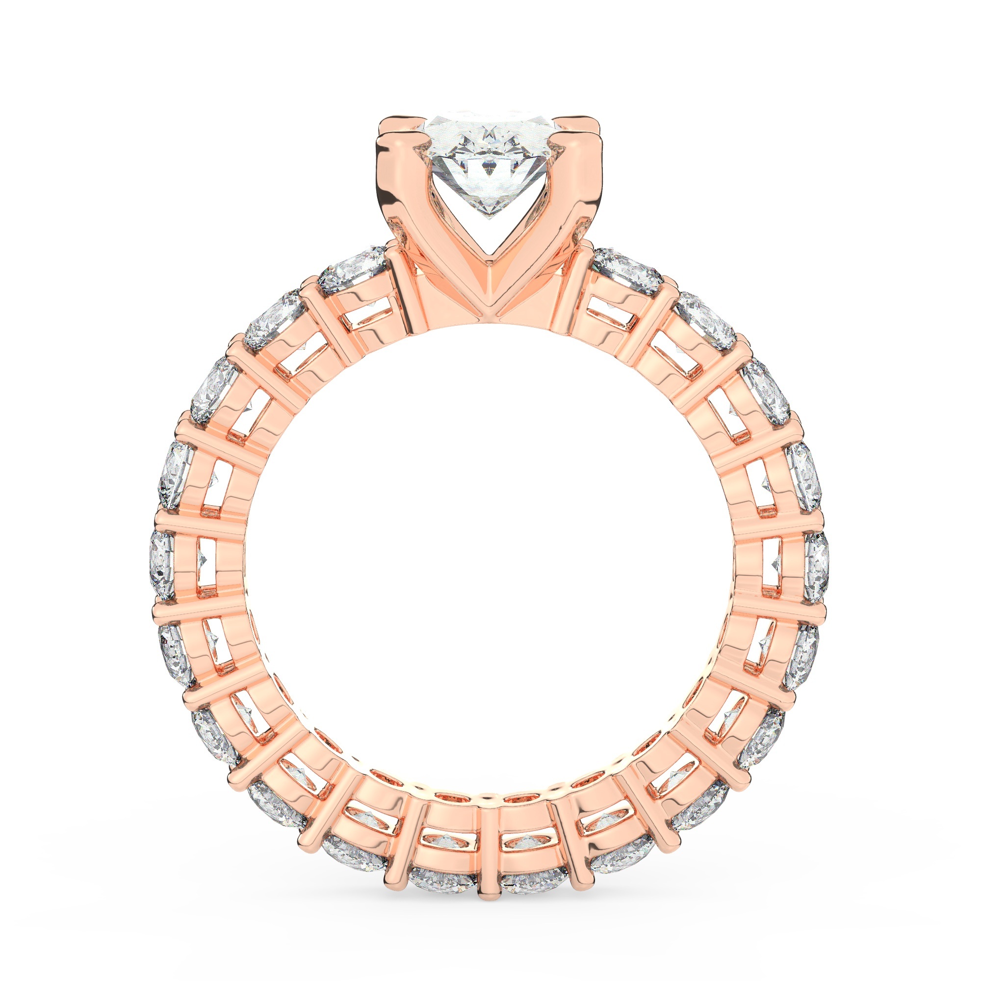 טבעת אירוסין סוליטר וזירקונים בצדדים איטרנטיני דגם 50044 זהב אדום רוזגולד 14 קראט במרכז זירקוניה 1.50 קראט בחיתוך אובל מסביב ובצדדים זירקונים בחיתוך עגול – תמונה 3