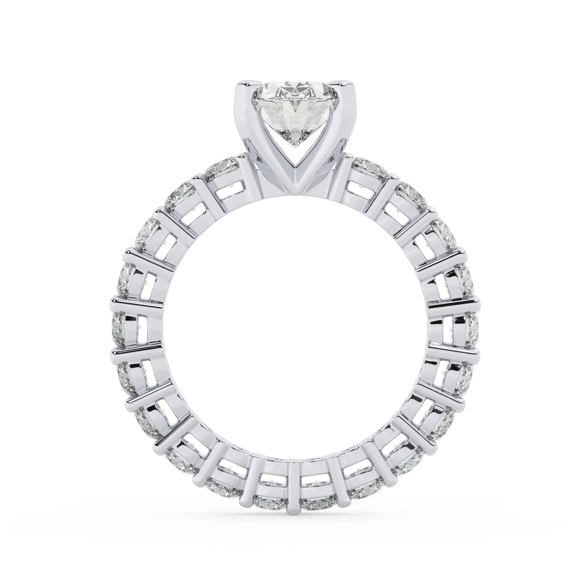 טבעת אירוסין סוליטר ומוסונייט בצדדים איטרנטיני דגם 50044 כסף מצופה זהב לבן במרכז אבן מעבדה מוסונייט 2.50 קראט בחיתוך אובל עם תעודה גמולוגית בינלאומית GRA מסביב ובצדדים אבני מעבדה מוסונייט במשקל כולל של 1.80 קראט בחיתוך עגול – תמונה 3