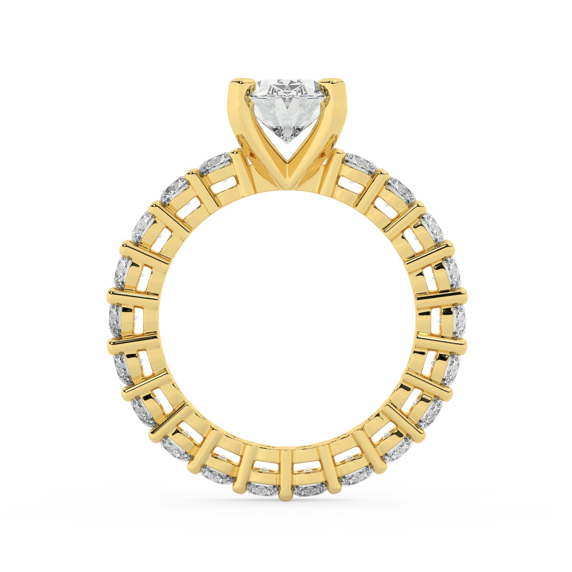 טבעת אירוסין סוליטר ומוסונייט בצדדים איטרנטיני דגם 50044 כסף מצופה זהב צהוב במרכז אבן מעבדה מוסונייט 2.50 קראט בחיתוך אובל עם תעודה גמולוגית בינלאומית GRA מסביב ובצדדים אבני מעבדה מוסונייט במשקל כולל של 1.80 קראט בחיתוך עגול – תמונה 3