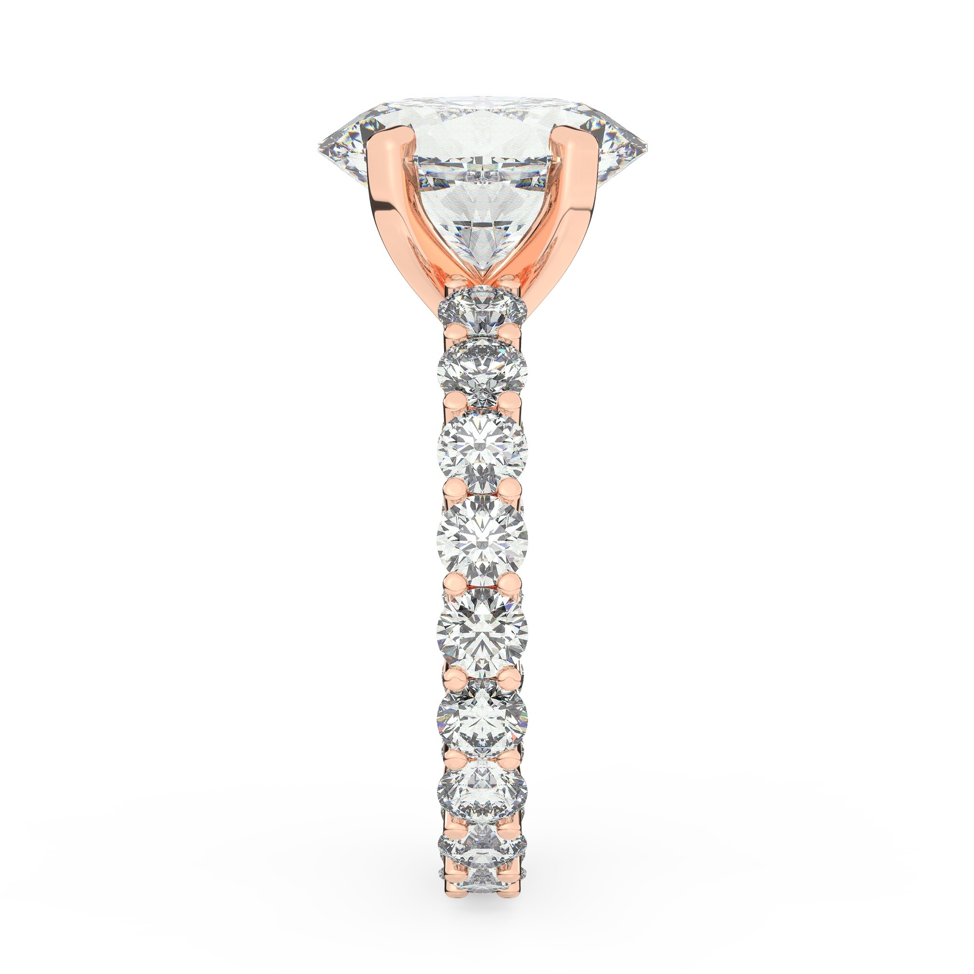 טבעת אירוסין סוליטר וזירקונים בצדדים איטרנטיני דגם 50044 זהב אדום רוזגולד 14 קראט במרכז זירקוניה 3 קראט בחיתוך אובל מסביב ובצדדים זירקונים בחיתוך עגול – תמונה 4