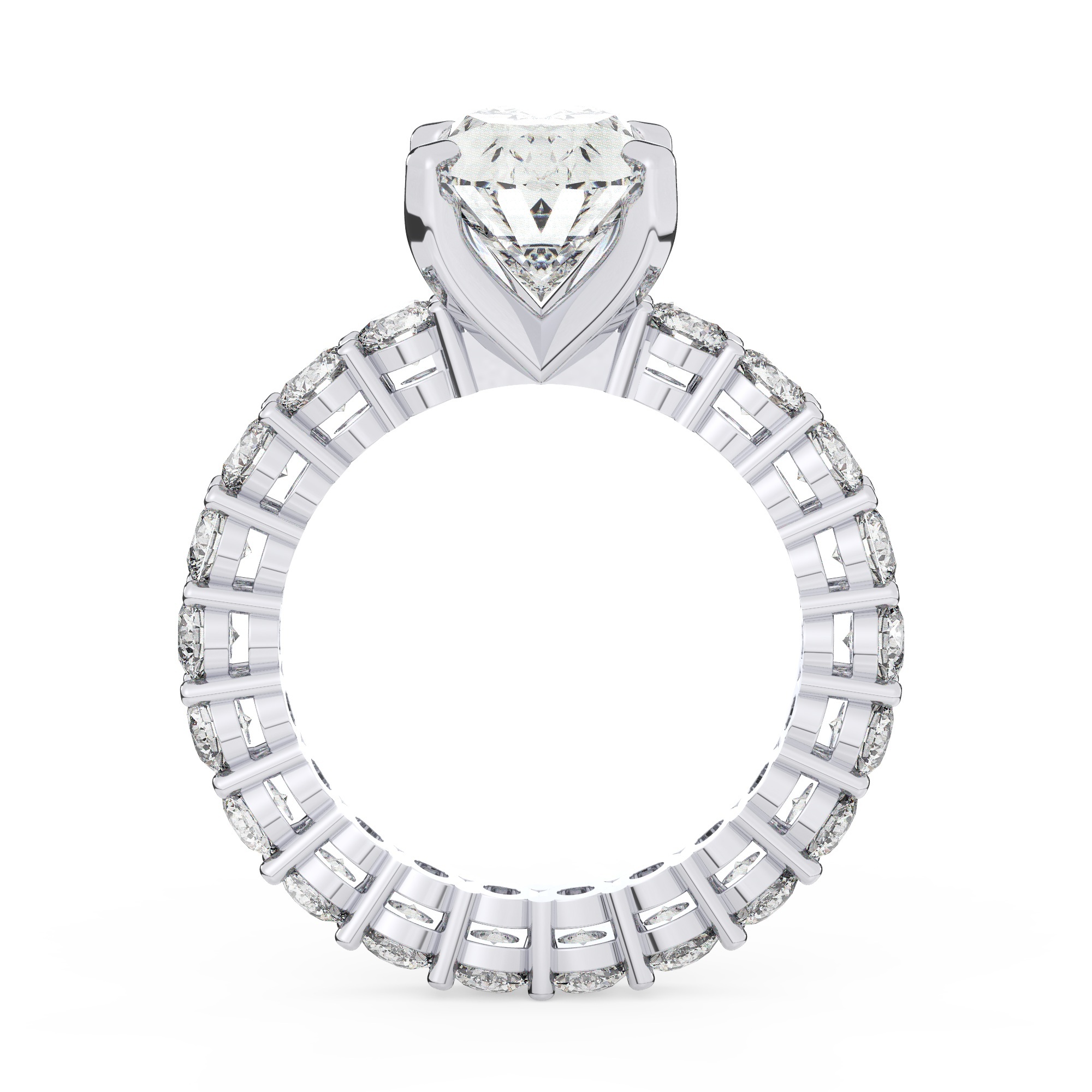 טבעת אירוסין סוליטר וזירקונים בצדדים איטרנטיני דגם 50044 זהב לבן 14 קראט במרכז זירקוניה 5 קראט בחיתוך אובל מסביב ובצדדים זירקונים בחיתוך עגול – תמונה 3