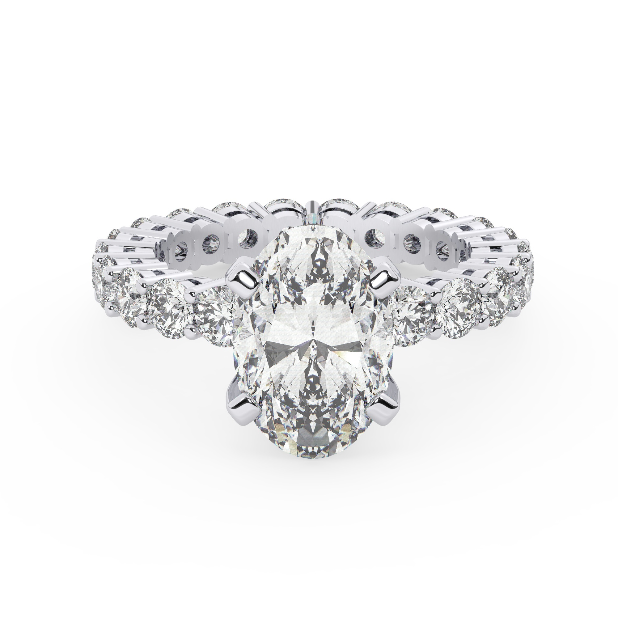 טבעת אירוסין סוליטר וזירקונים בצדדים איטרנטיני דגם 50044 זהב לבן 14 קראט במרכז זירקוניה 5 קראט בחיתוך אובל מסביב ובצדדים זירקונים בחיתוך עגול – תמונה 2