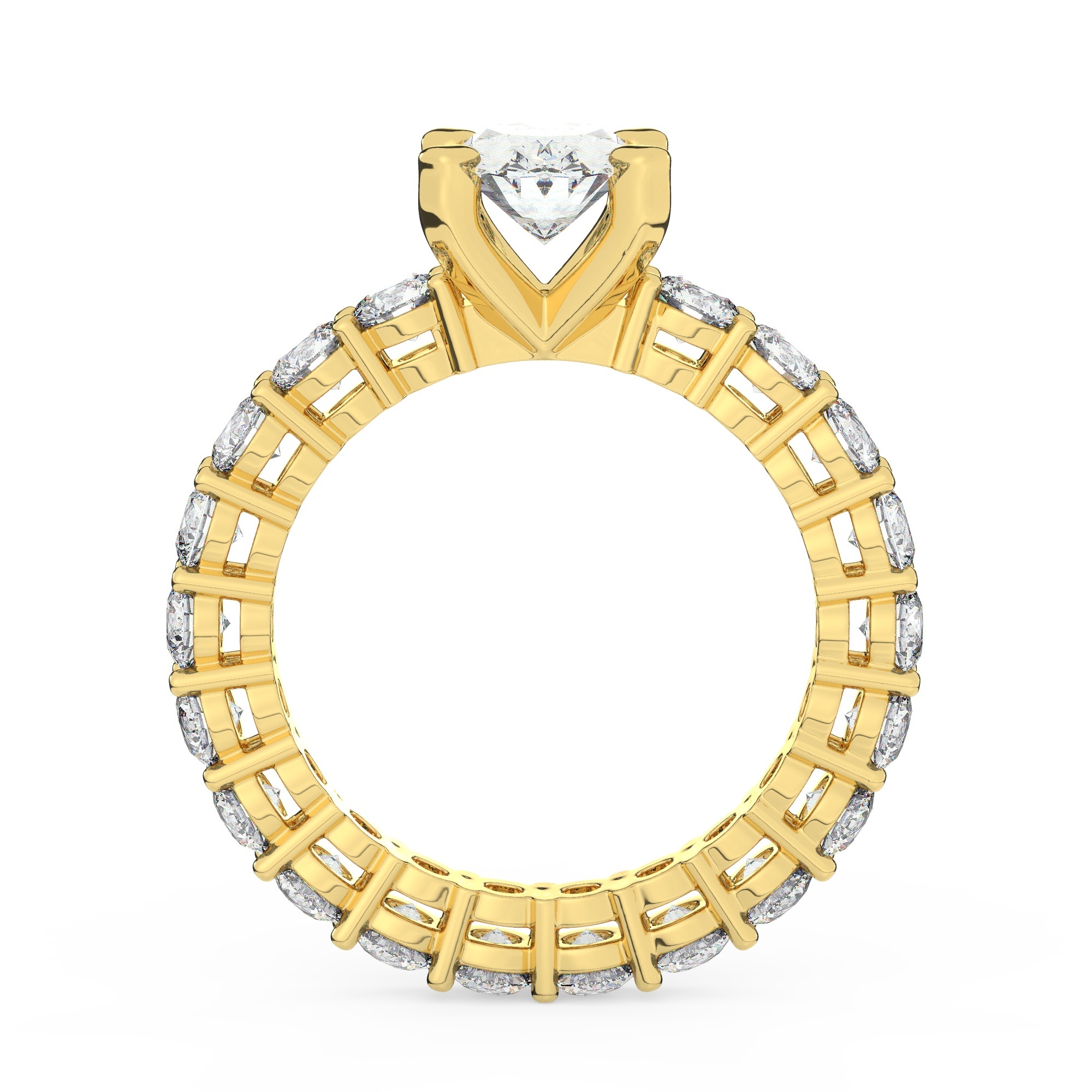 טבעת אירוסין סוליטר ומוסונייט בצדדים איטרנטיני דגם 50044 זהב צהוב 14 קראט במרכז אבן מעבדה מוסונייט 0.50 קראט בחיתוך אובל עם תעודה גמולוגית מסביב ובצדדים אבני מעבדה מוסונייט במשקל כולל של 1.80 קראט בחיתוך עגול – תמונה 3