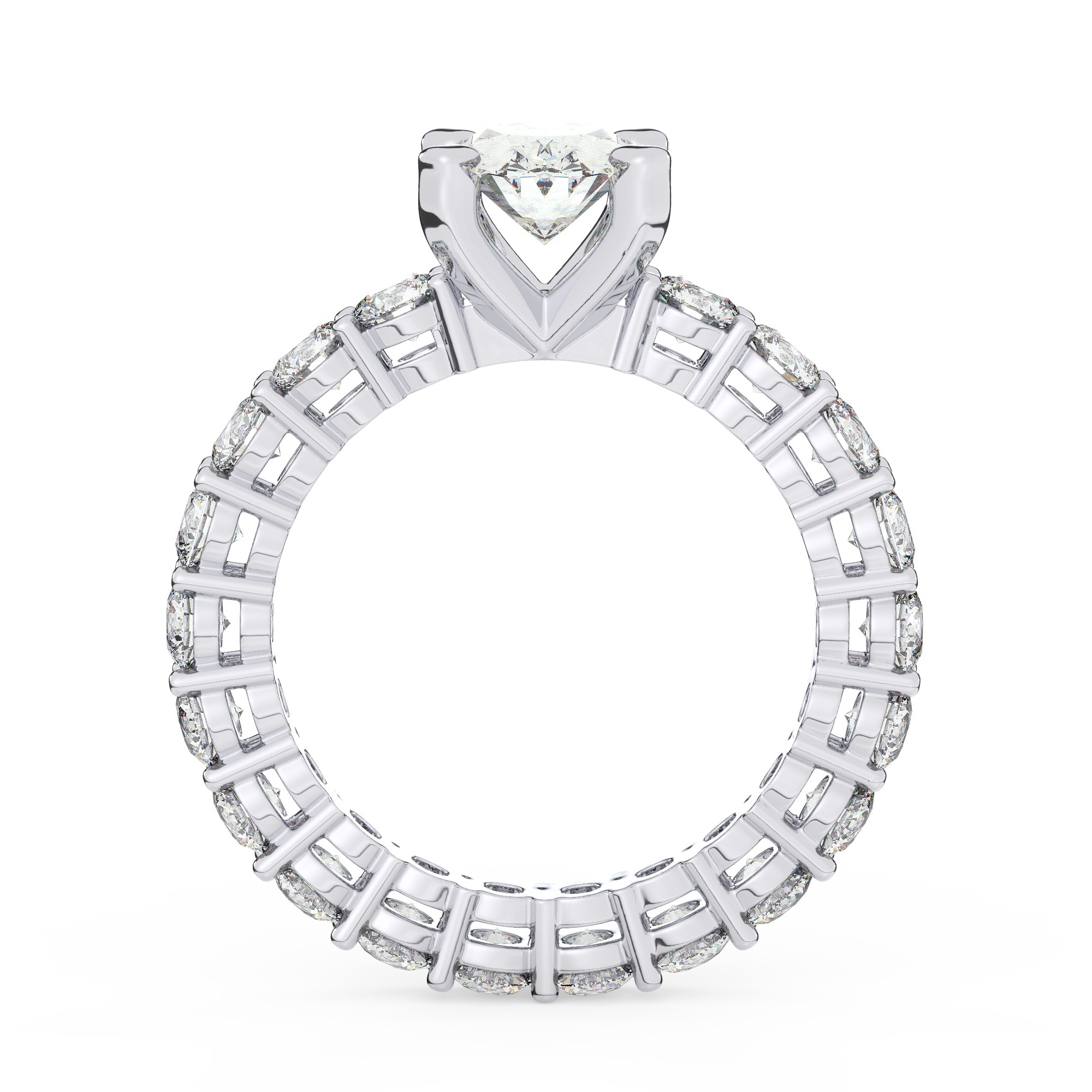 טבעת אירוסין סוליטר וזירקונים בצדדים איטרנטיני דגם 50044 זהב לבן 14 קראט במרכז זירקוניה 0.50 קראט בחיתוך אובל מסביב ובצדדים זירקונים בחיתוך עגול – תמונה 3