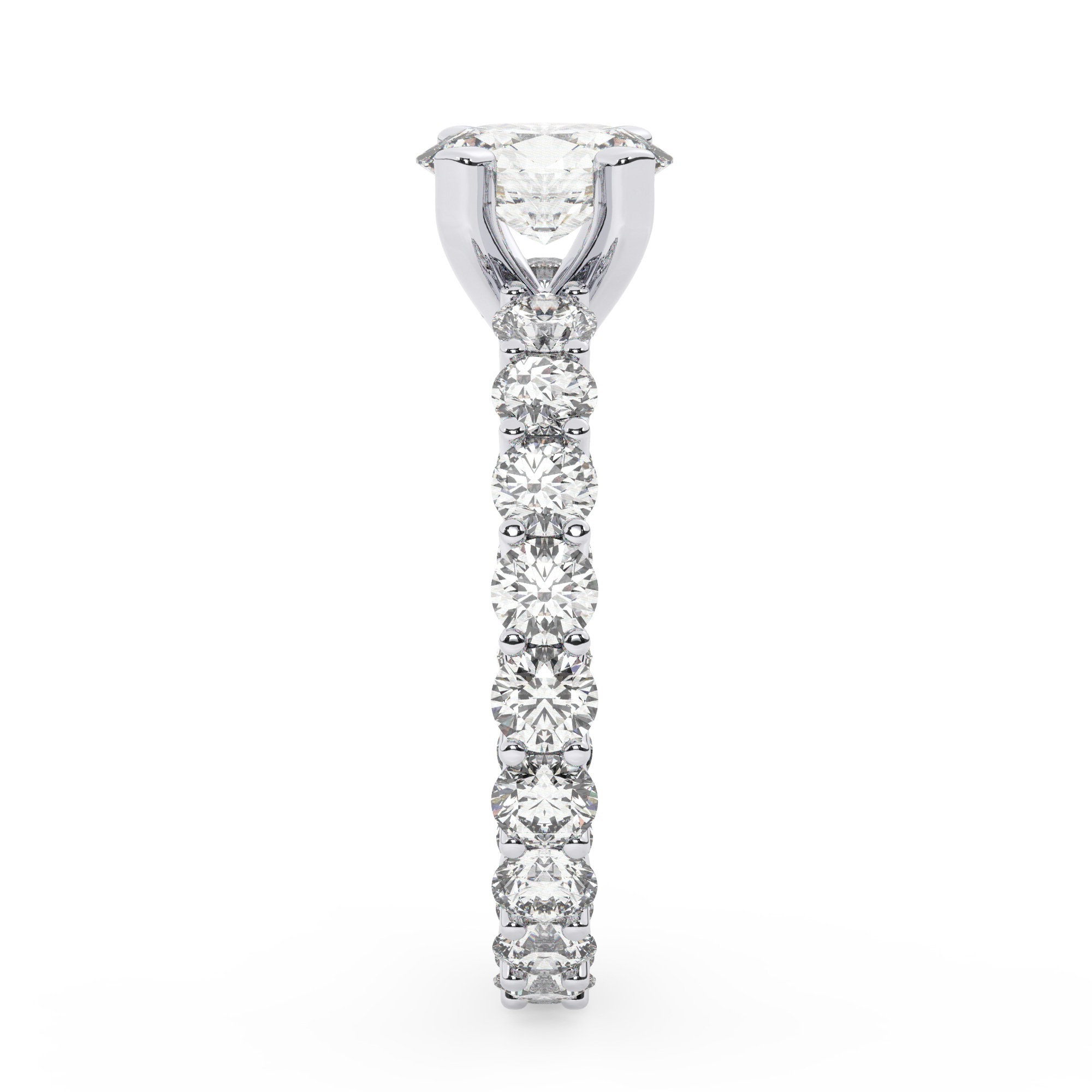 טבעת אירוסין סוליטר וזירקונים בצדדים איטרנטיני דגם 50044 זהב לבן 14 קראט במרכז זירקוניה 0.50 קראט בחיתוך אובל מסביב ובצדדים זירקונים בחיתוך עגול – תמונה 4