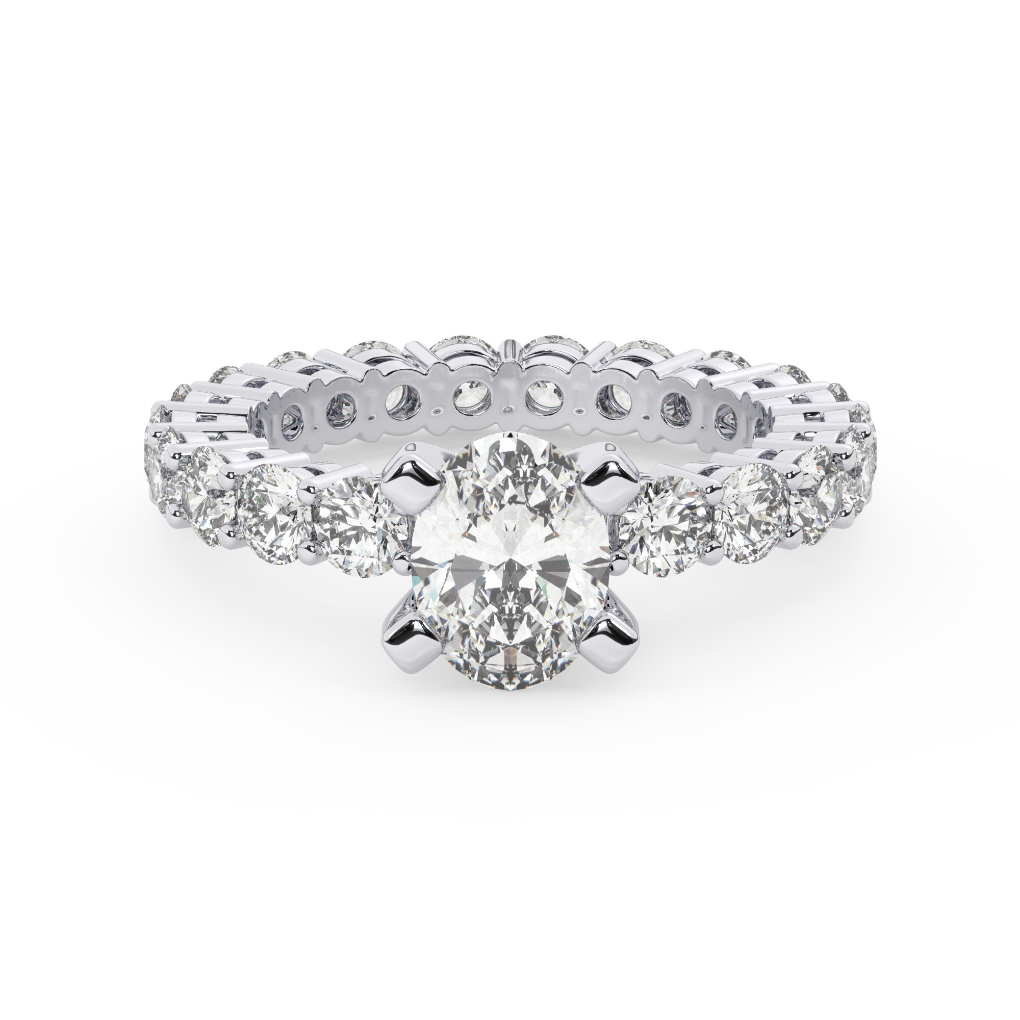 טבעת אירוסין סוליטר ויהלומים בצדדים איטרנטיני דגם 50044 כסף מצופה זהב לבן במרכז יהלום מעבדה 0.50 קראט בחיתוך אובל עם תעודה גמולוגית מסביב ובצדדים יהלומי מעבדה במשקל כולל של 1.80 קראט בחיתוך עגול – תמונה 2