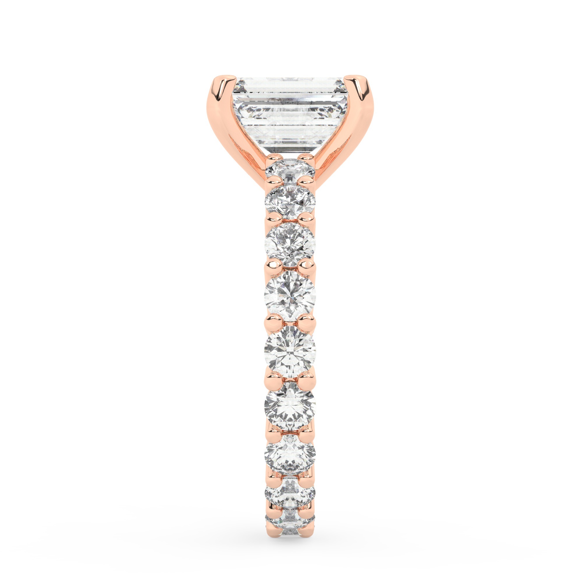 טבעת אירוסין סוליטר וזירקונים בצדדים איטרנטיני דגם 50044 זהב אדום רוזגולד 14 קראט במרכז זירקוניה 0.75 קראט בחיתוך אמרלד מסביב ובצדדים זירקונים בחיתוך עגול – תמונה 4