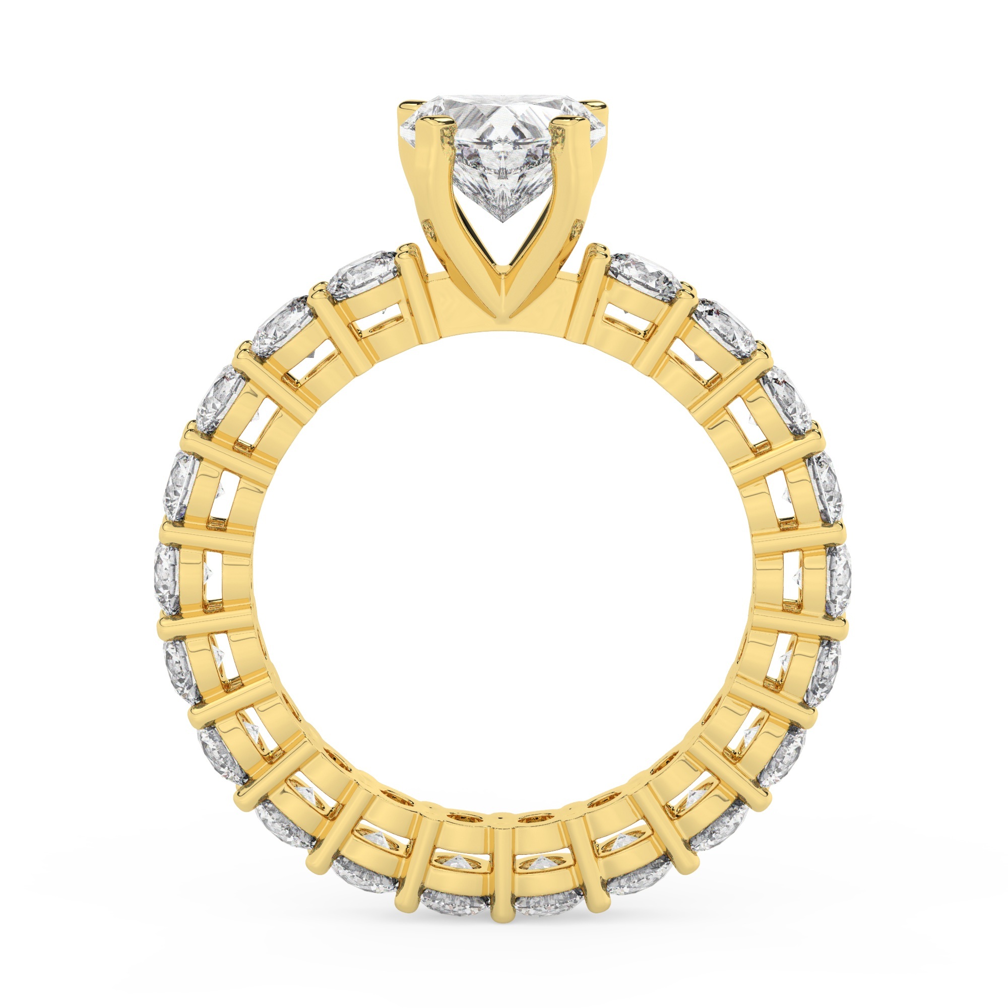 טבעת אירוסין סוליטר וזירקונים בצדדים איטרנטיני דגם 50044 זהב צהוב 14 קראט במרכז זירקוניה 4 קראט בחיתוך לב מסביב ובצדדים זירקונים בחיתוך עגול – תמונה 3