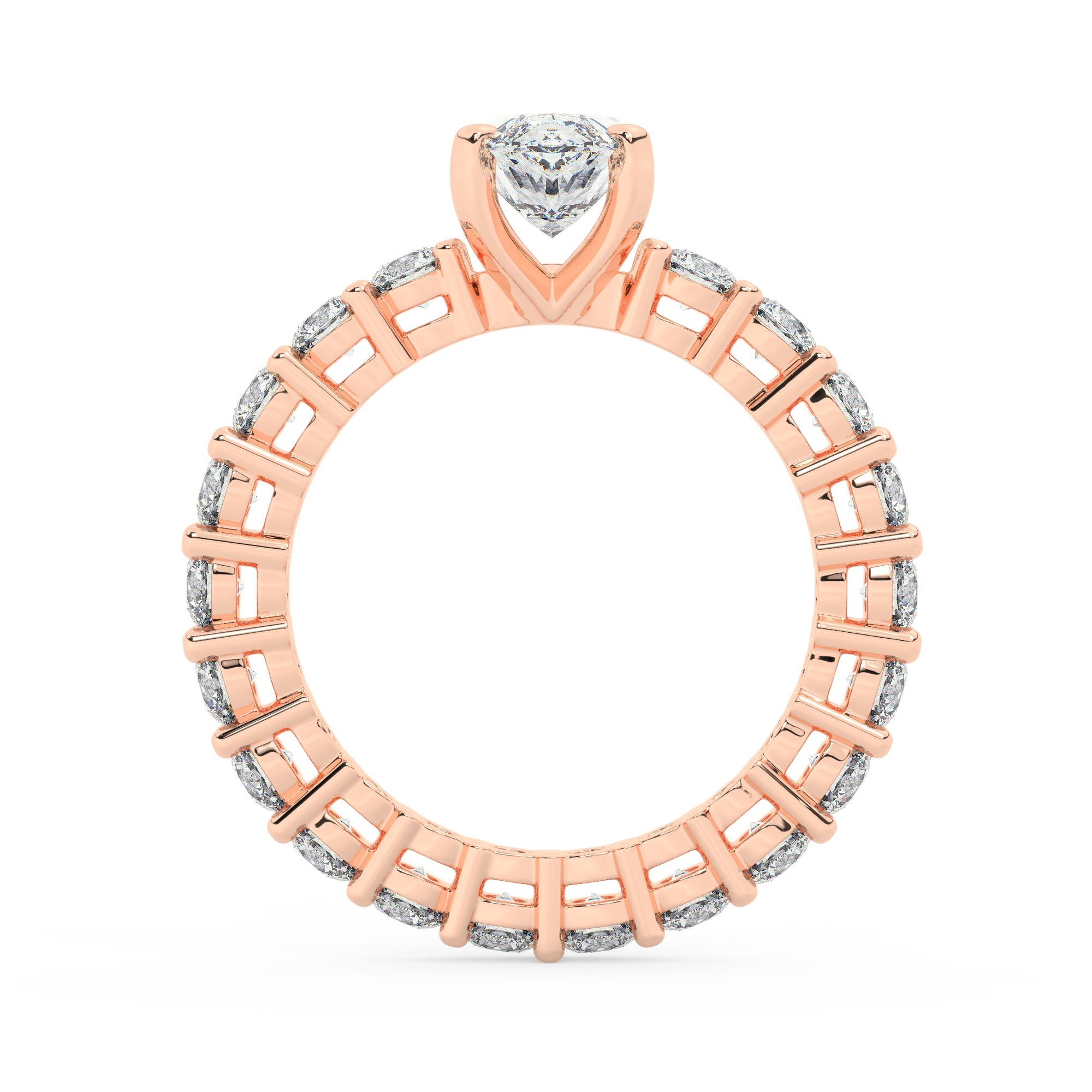 טבעת אירוסין סוליטר וזירקונים בצדדים איטרנטיני דגם 50044 זהב אדום רוזגולד 14 קראט במרכז זירקוניה 2 קראט בחיתוך מרקיזה מסביב ובצדדים זירקונים בחיתוך עגול – תמונה 3