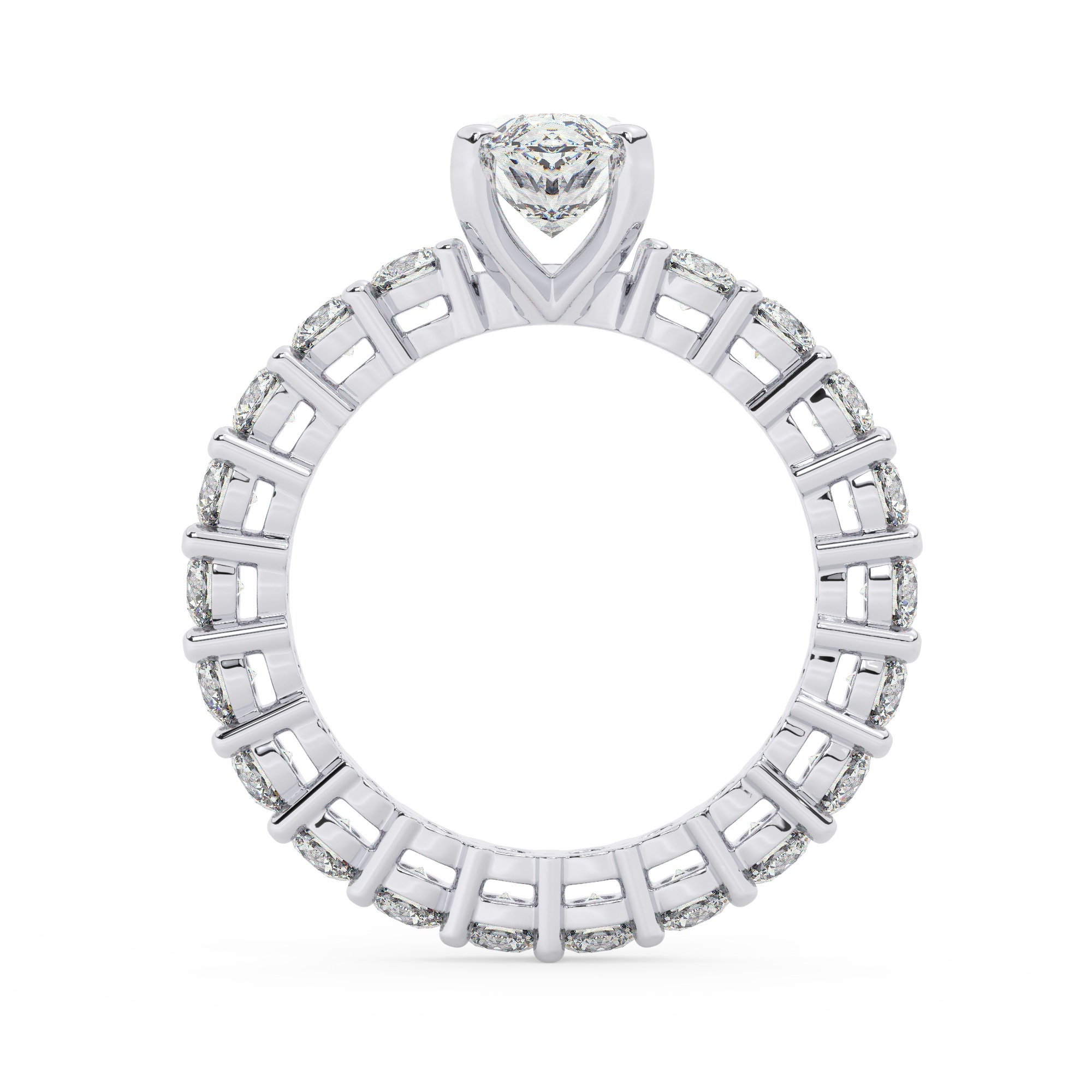 טבעת אירוסין סוליטר ומוסונייט בצדדים איטרנטיני דגם 50044 כסף מצופה זהב לבן במרכז אבן מעבדה מוסונייט 2 קראט בחיתוך מרקיזה עם תעודה גמולוגית בינלאומית GRA מסביב ובצדדים אבני מעבדה מוסונייט במשקל כולל של 1.80 קראט בחיתוך עגול – תמונה 3