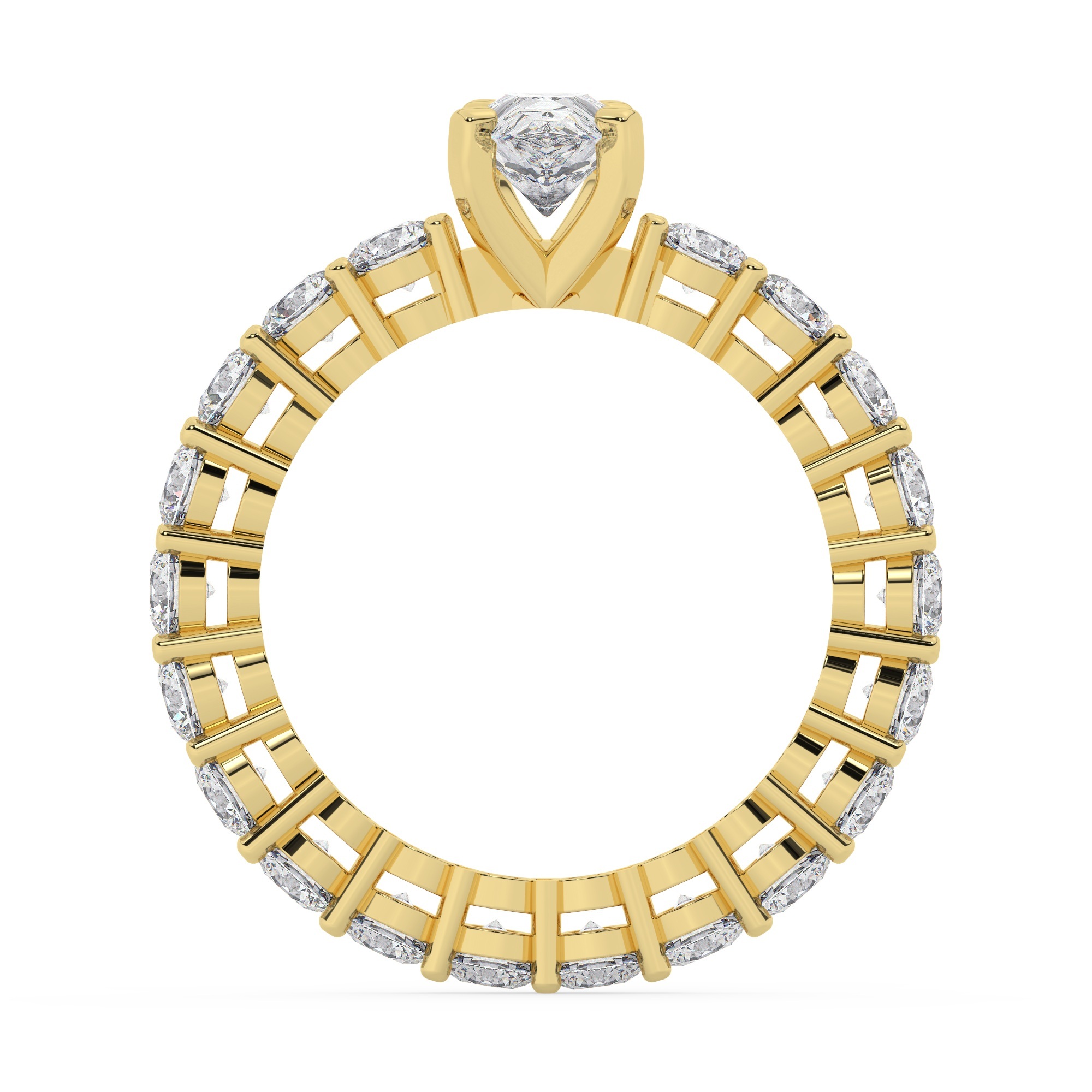 טבעת אירוסין סוליטר ויהלומים בצדדים איטרנטיני דגם 50044 כסף מצופה זהב צהוב במרכז יהלום מעבדה 0.50 קראט בחיתוך טיפה עם תעודה גמולוגית מסביב ובצדדים יהלומי מעבדה במשקל כולל של 1.80 קראט בחיתוך עגול – תמונה 3