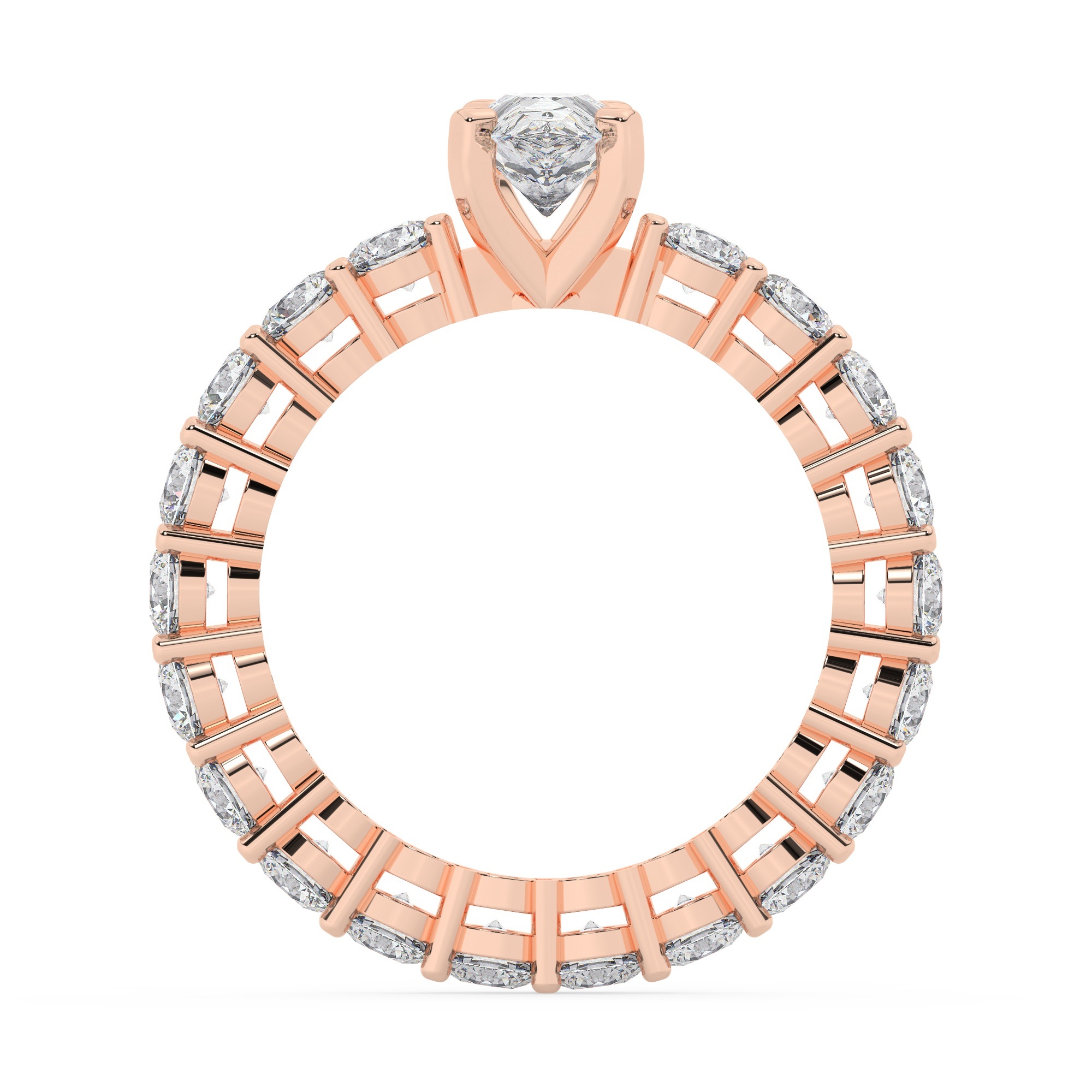 טבעת אירוסין סוליטר וזירקונים בצדדים איטרנטיני דגם 50044 זהב אדום רוזגולד 14 קראט במרכז זירקוניה 0.75 קראט בחיתוך טיפה מסביב ובצדדים זירקונים בחיתוך עגול – תמונה 3