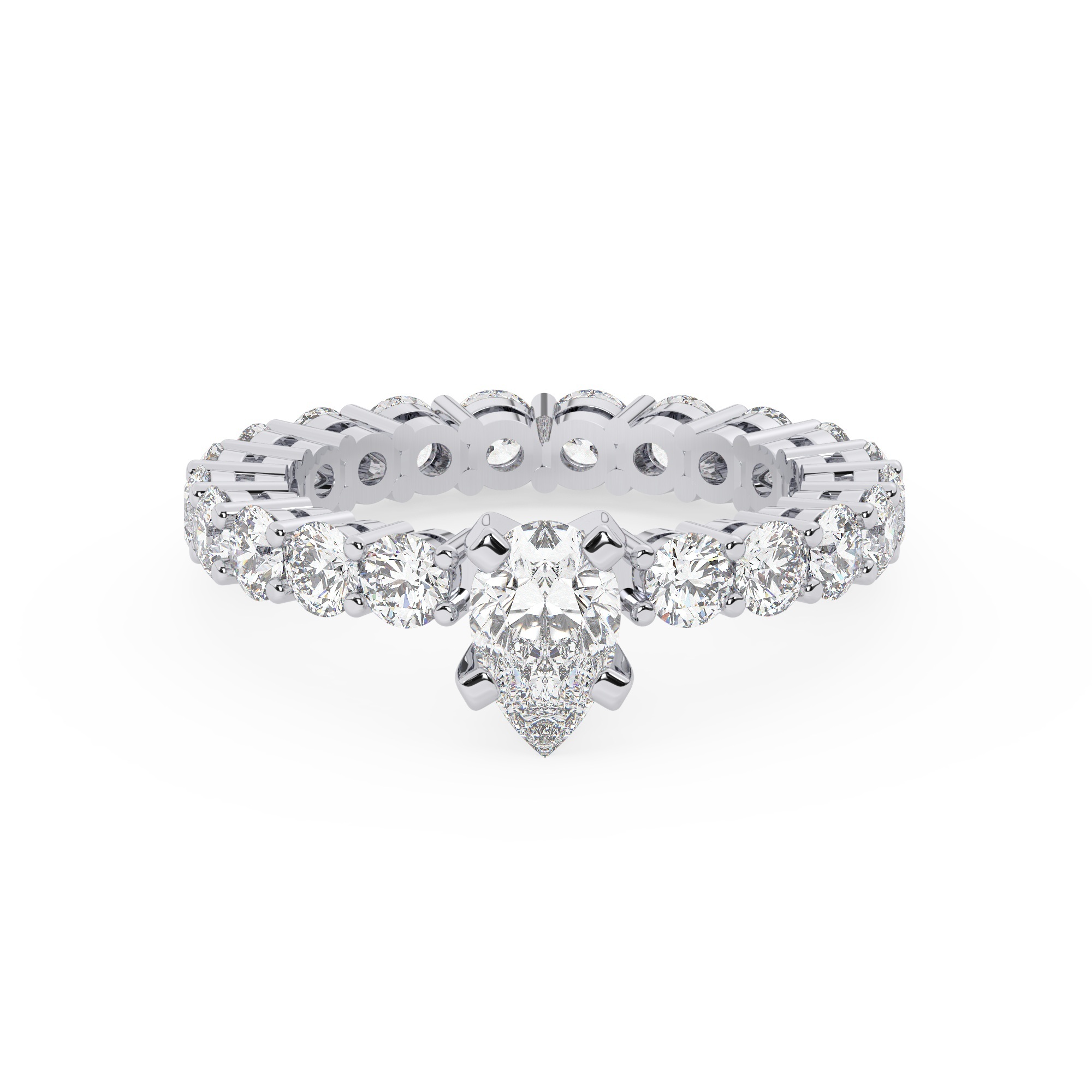 טבעת אירוסין סוליטר וזירקונים בצדדים איטרנטיני דגם 50044 זהב לבן 14 קראט במרכז זירקוניה 0.75 קראט בחיתוך טיפה מסביב ובצדדים זירקונים בחיתוך עגול – תמונה 2