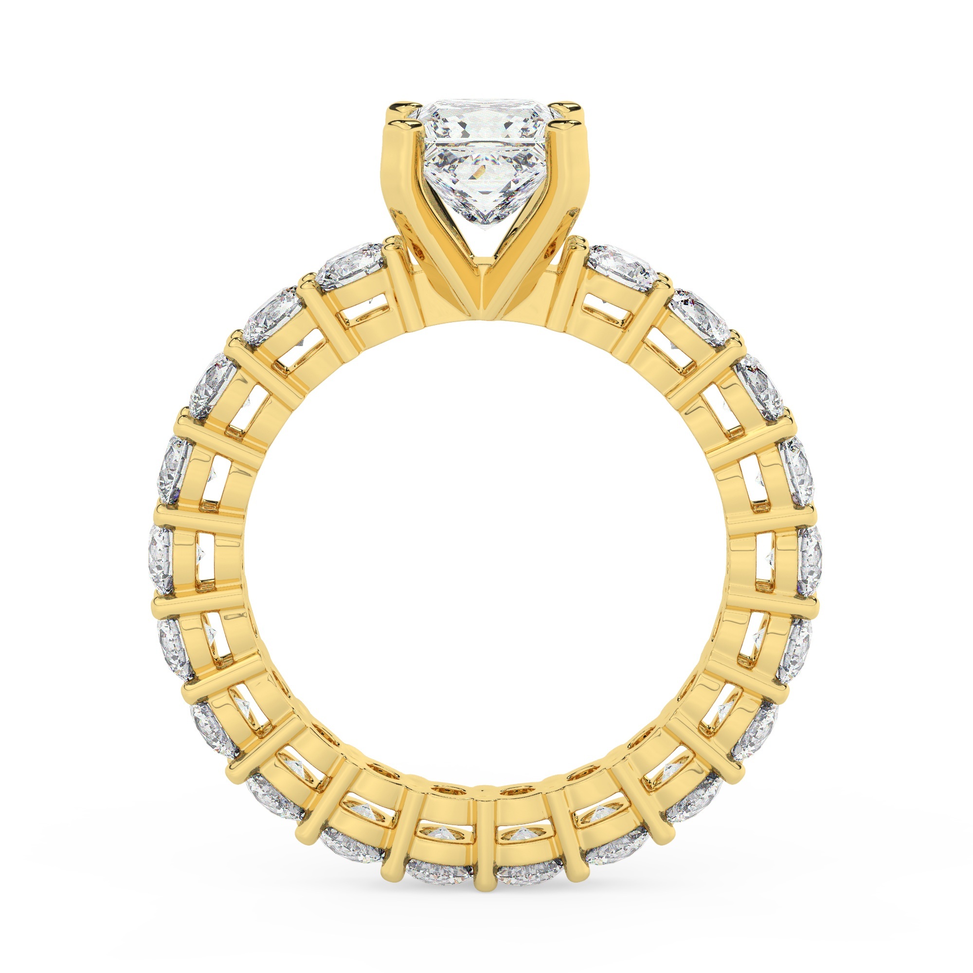 טבעת אירוסין סוליטר וזירקונים בצדדים איטרנטיני דגם 50044 זהב צהוב 14 קראט במרכז זירקוניה 1.50 קראט בחיתוך פרינסס מסביב ובצדדים זירקונים בחיתוך עגול – תמונה 3