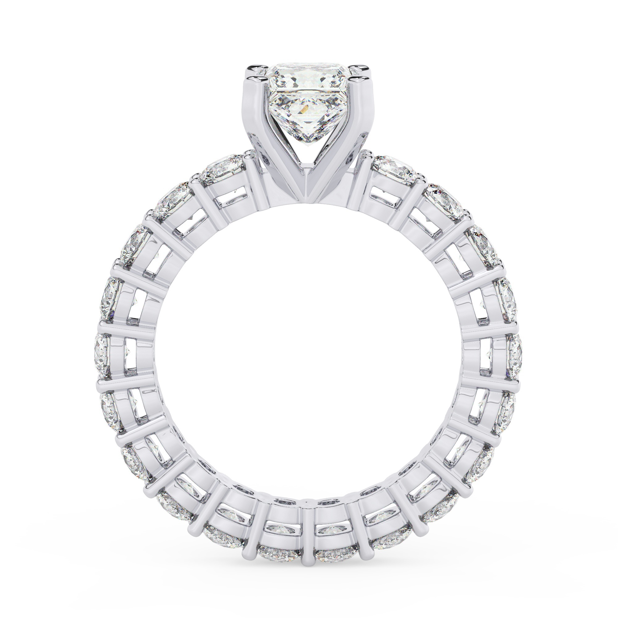 טבעת אירוסין סוליטר וזירקונים בצדדים איטרנטיני דגם 50044 זהב לבן 14 קראט במרכז זירקוניה 2.50 קראט בחיתוך פרינסס מסביב ובצדדים זירקונים בחיתוך עגול – תמונה 3