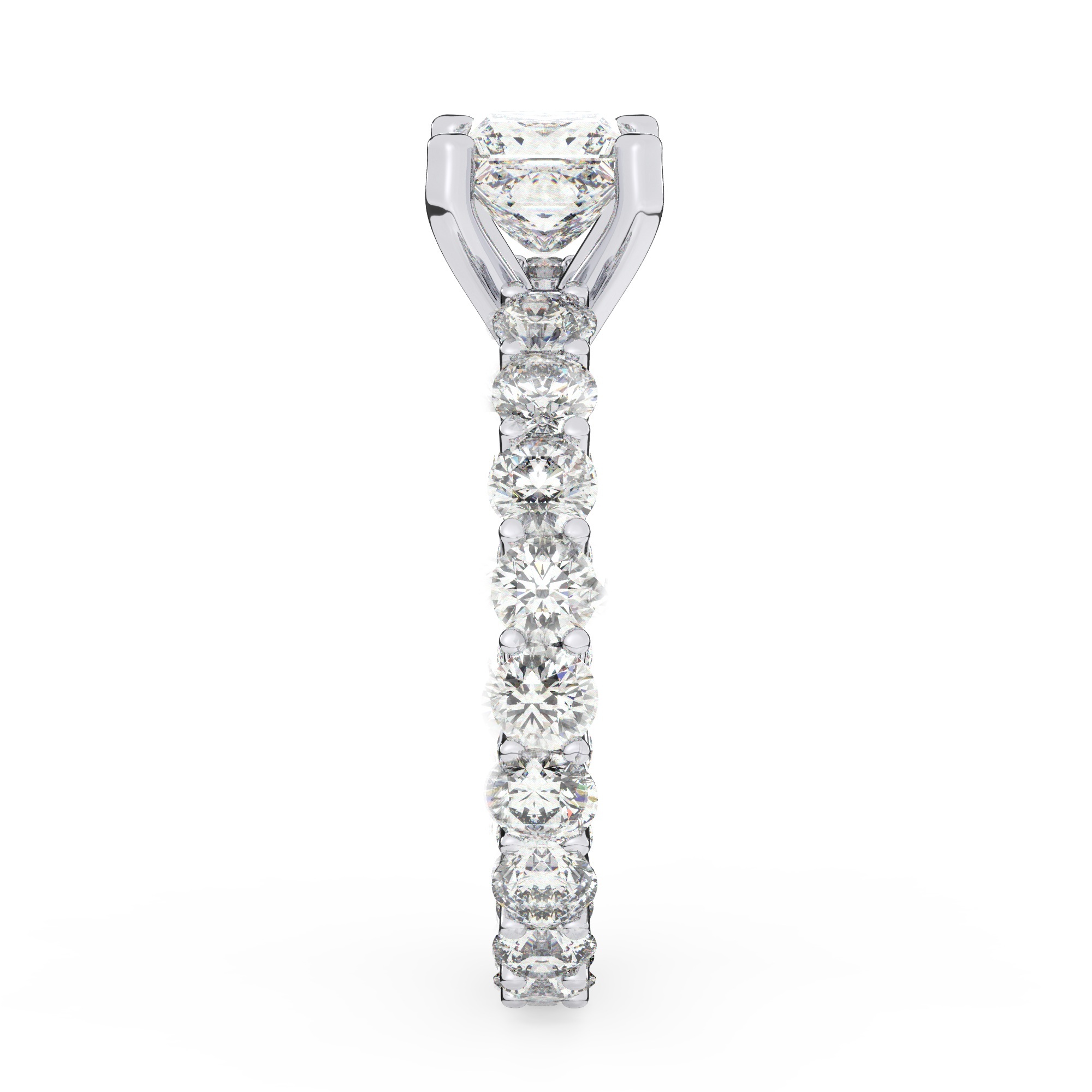 טבעת אירוסין סוליטר וזירקונים בצדדים איטרנטיני דגם 50044 זהב לבן 14 קראט במרכז זירקוניה 0.75 קראט בחיתוך פרינסס מסביב ובצדדים זירקונים בחיתוך עגול – תמונה 4