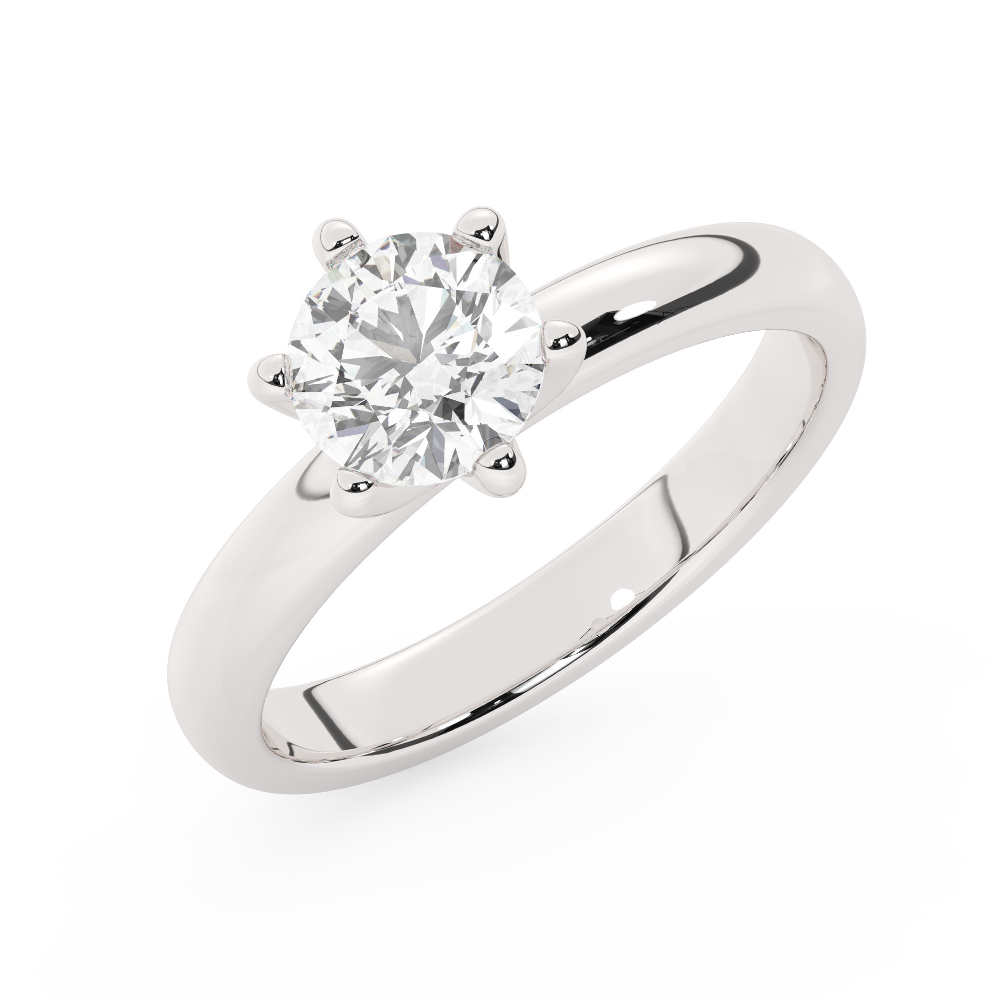 טבעת אירוסין סוליטר דגם 50047 זהב לבן 14 קראט במרכז זירקוניה במשקל כולל של 1 קראט בחיתוך עגול עם תעודה גמולוגית