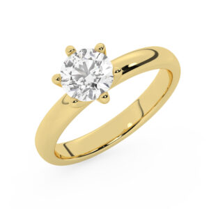 טבעת אירוסין סוליטר דגם 50047 כסף מצופה זהב צהוב במרכז יהלום מעבדה במשקל כולל של 1 קראט בחיתוך עגול עם תעודה גמולוגית אירופאית IGI