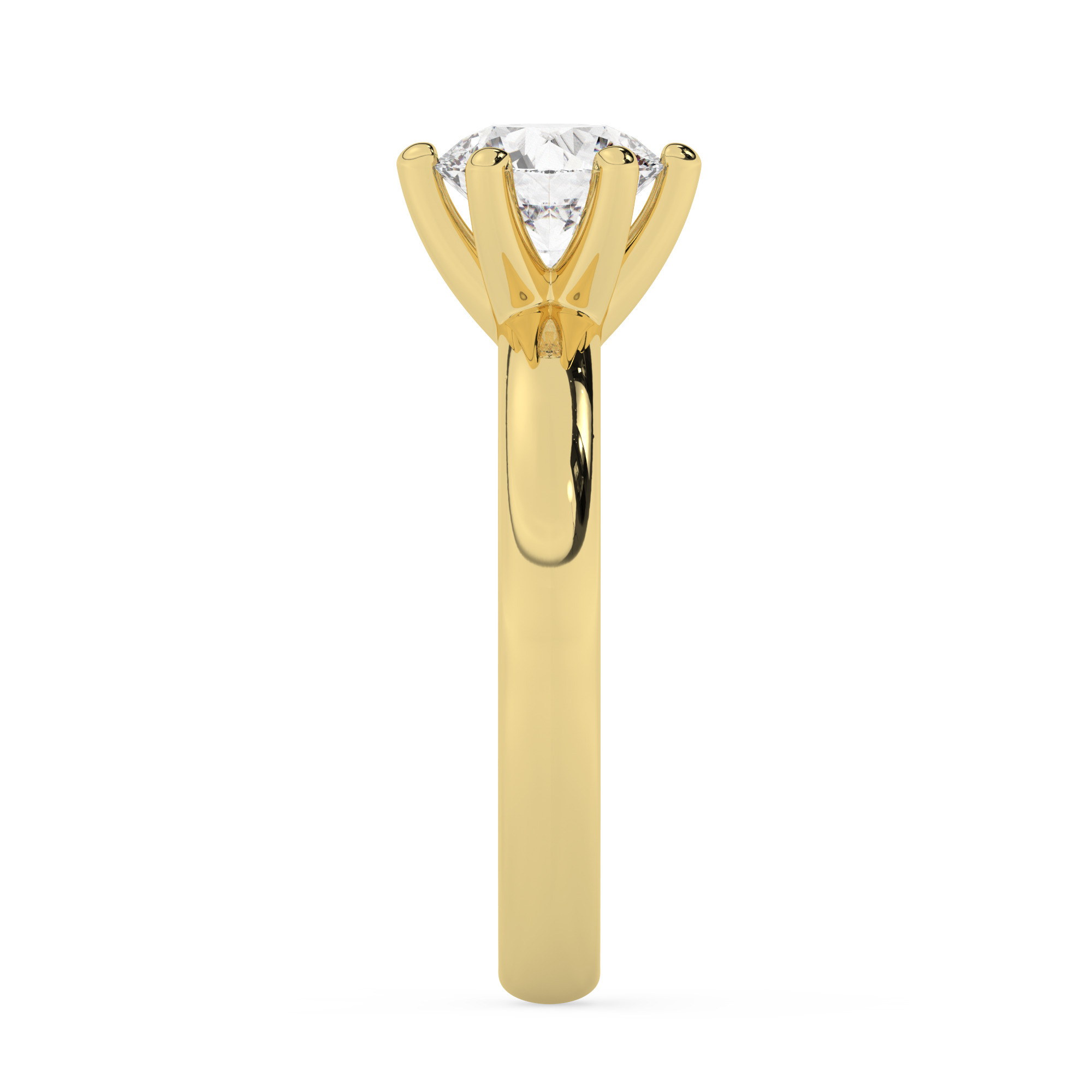 טבעת אירוסין סוליטר דגם 50047 כסף מצופה זהב צהוב במרכז יהלום מעבדה במשקל כולל של 1 קראט בחיתוך עגול עם תעודה גמולוגית אירופאית IGI – תמונה 4