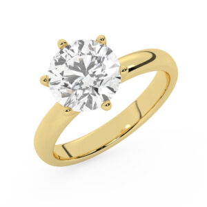 טבעת אירוסין סוליטר דגם 50047 זהב צהוב 14 קראט במרכז זירקוניה במשקל כולל של 3 קראט בחיתוך עגול עם תעודה גמולוגית