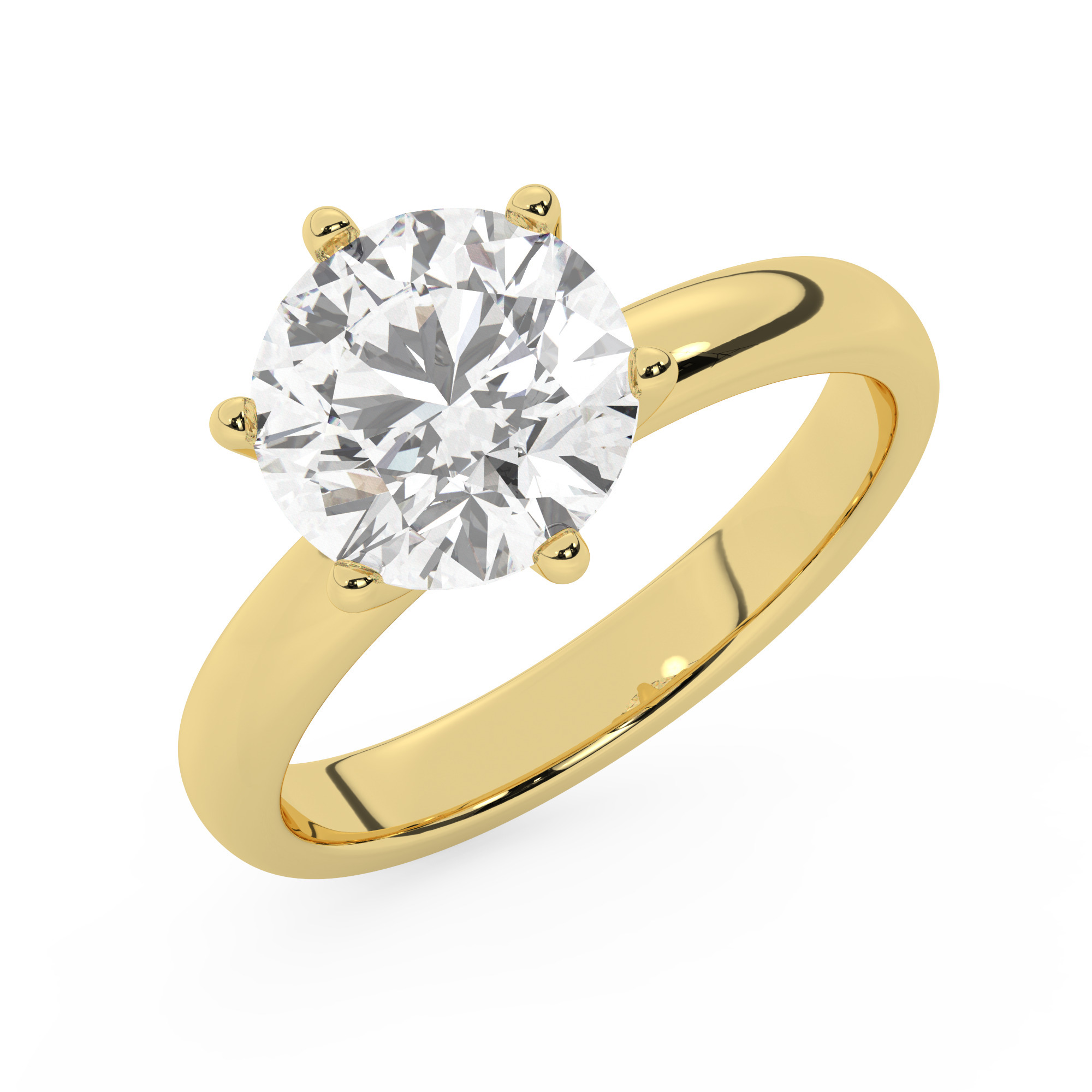 טבעת אירוסין סוליטר דגם 50047 כסף מצופה זהב צהוב במרכז אבן מעבדה מוסונייט במשקל כולל של 5 קראט בחיתוך עגול עם תעודה גמולוגית בינלאומית GRA