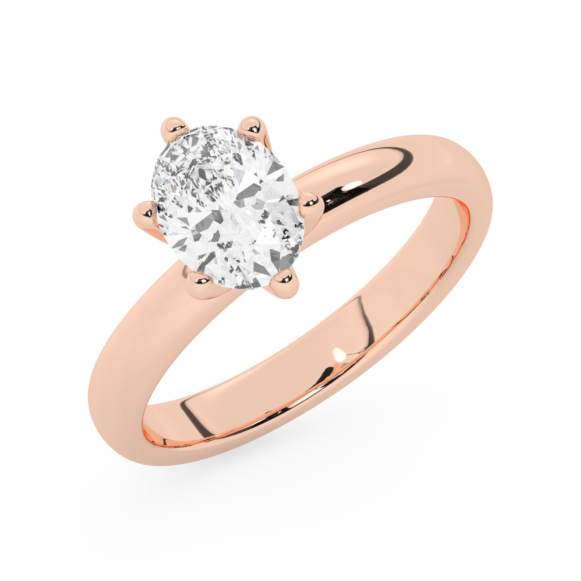 טבעת אירוסין סוליטר דגם 50047 זהב אדום רוזגולד 14 קראט במרכז אבן מעבדה מוסונייט במשקל כולל של 1 קראט בחיתוך אובל עם תעודה גמולוגית בינלאומית GRA