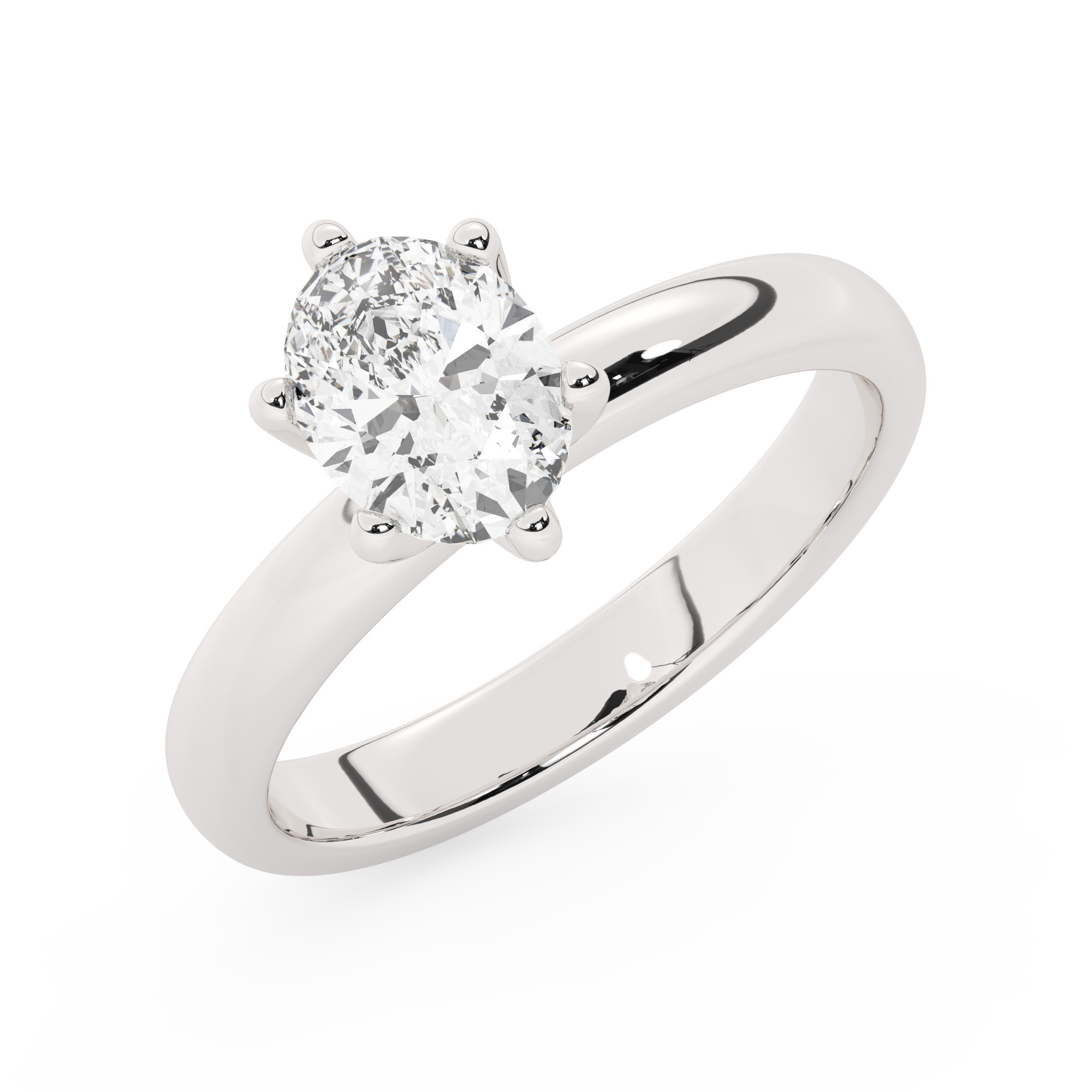 טבעת אירוסין סוליטר דגם 50047 זהב לבן 14 קראט במרכז זירקוניה במשקל כולל של 1 קראט בחיתוך אובל עם תעודה גמולוגית