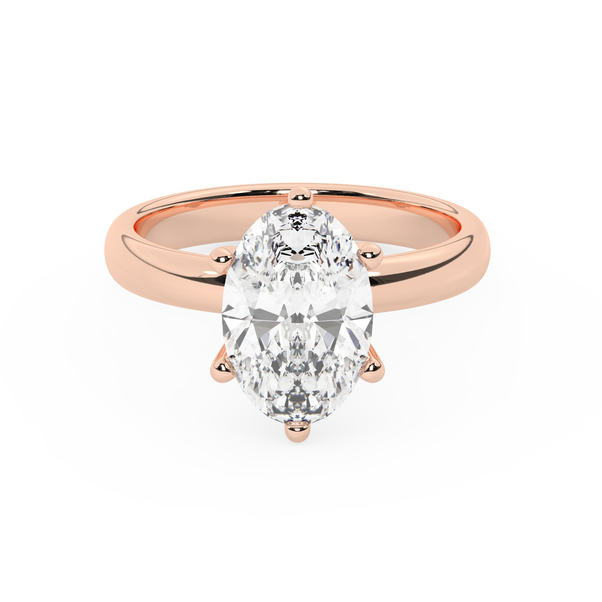 טבעת אירוסין סוליטר דגם 50047 כסף מצופה זהב אדום רוזגולד במרכז זירקוניה במשקל כולל של 3 קראט בחיתוך אובל עם תעודה גמולוגית – תמונה 2