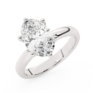 טבעת אירוסין סוליטר דגם 50047 כסף מצופה זהב לבן במרכז אבן מעבדה מוסונייט במשקל כולל של 4 קראט בחיתוך אובל עם תעודה גמולוגית בינלאומית GRA