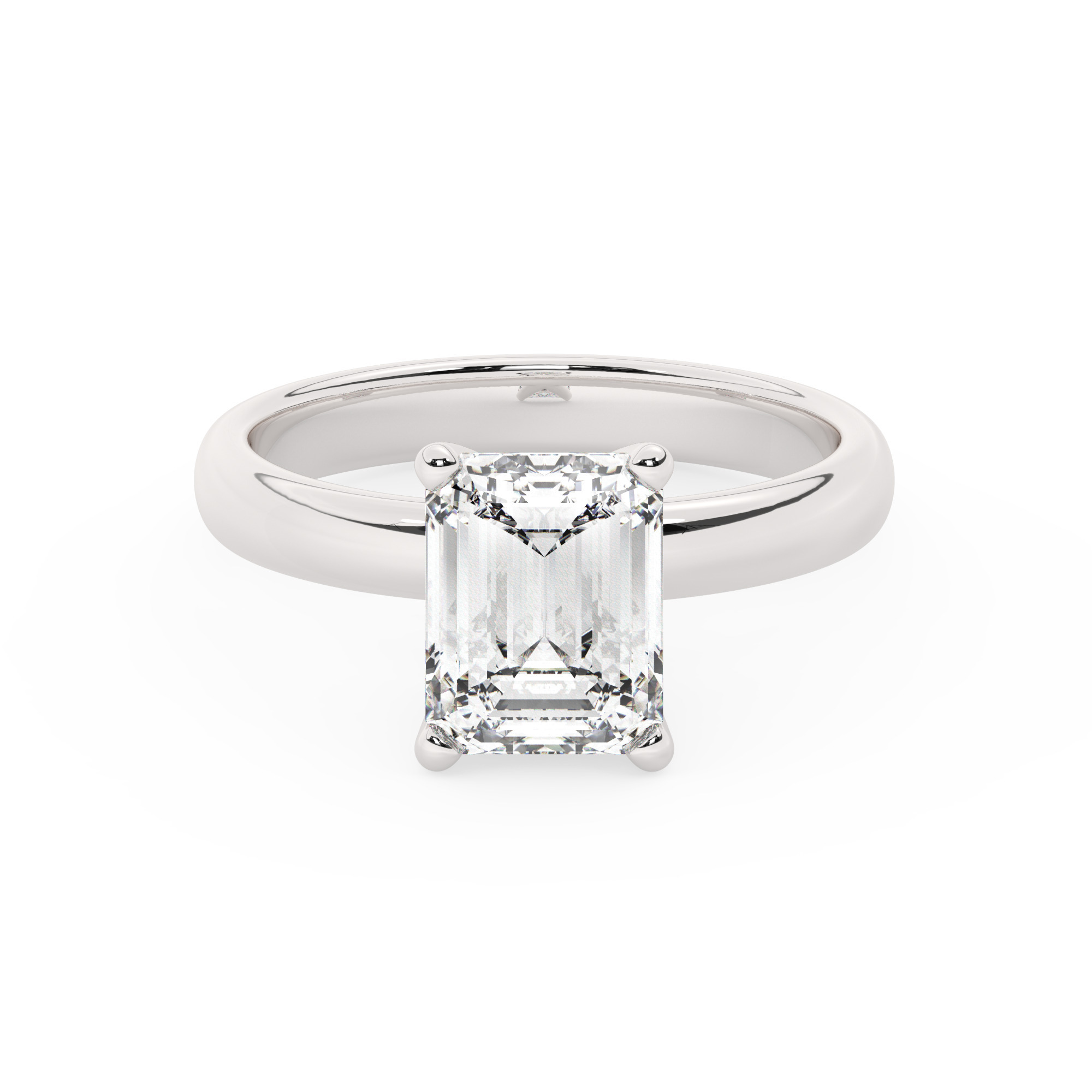 טבעת אירוסין סוליטר דגם 50047 זהב לבן 14 קראט במרכז זירקוניה במשקל כולל של 2.50 קראט בחיתוך אמרלד עם תעודה גמולוגית – תמונה 2