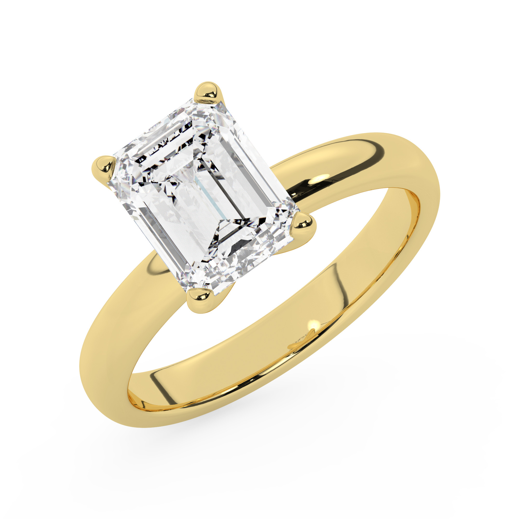 טבעת אירוסין סוליטר דגם 50047 כסף מצופה זהב צהוב במרכז זירקוניה במשקל כולל של 3 קראט בחיתוך אמרלד עם תעודה גמולוגית