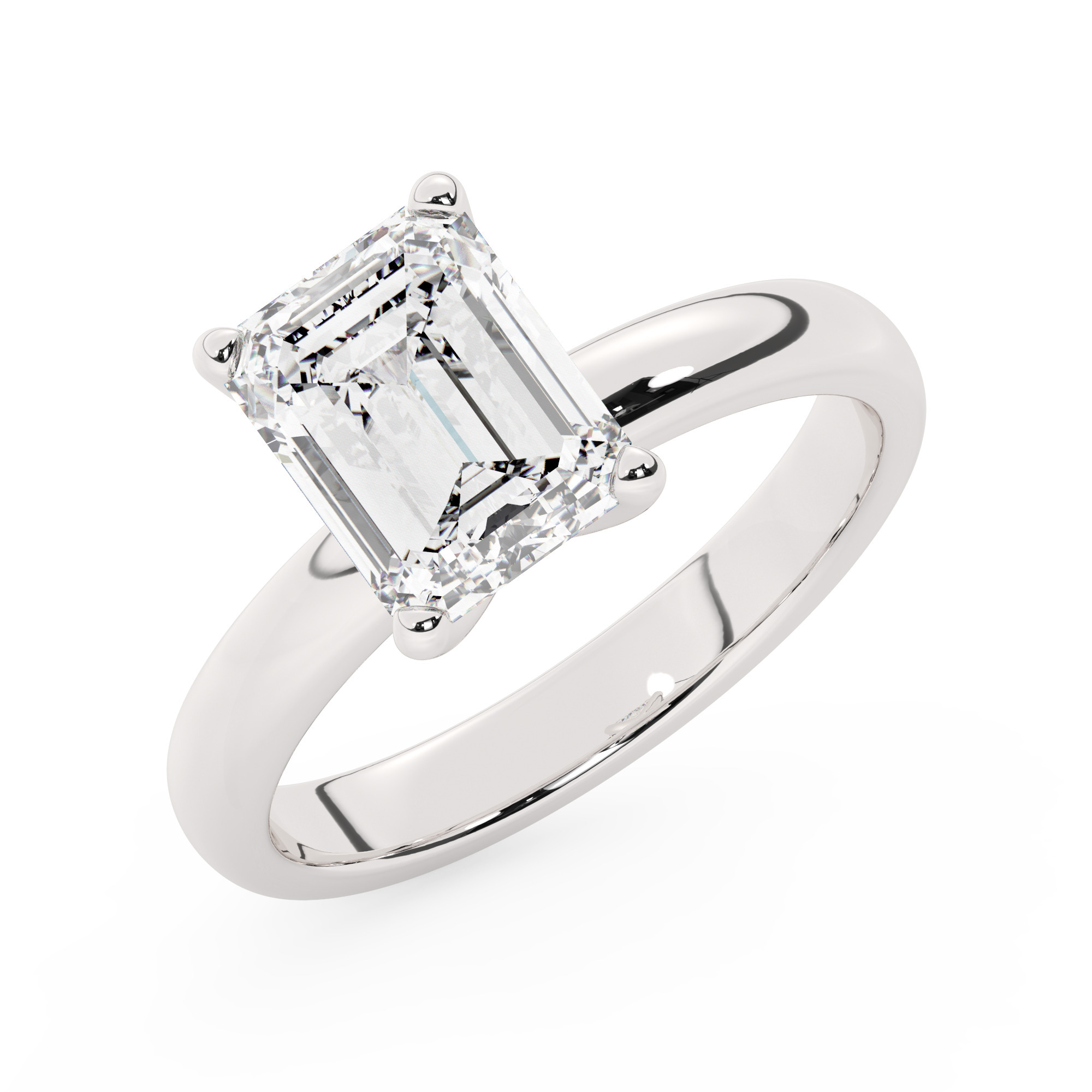 טבעת אירוסין סוליטר דגם 50047 זהב לבן 14 קראט במרכז זירקוניה במשקל כולל של 4 קראט בחיתוך אמרלד עם תעודה גמולוגית