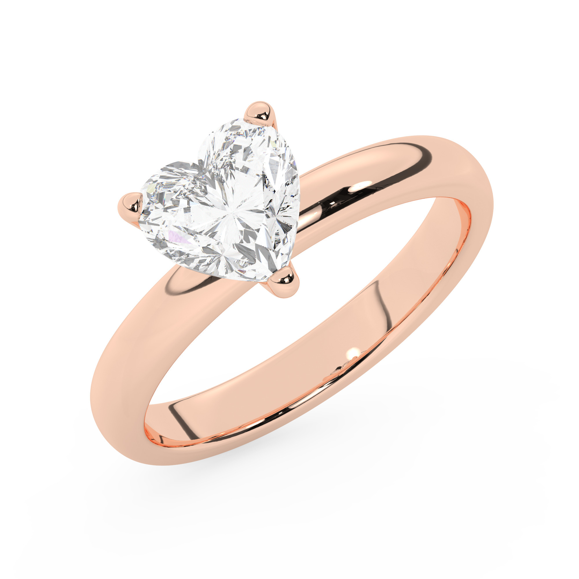 טבעת אירוסין סוליטר דגם 50047 זהב אדום רוזגולד 14 קראט במרכז זירקוניה במשקל כולל של 1 קראט בחיתוך לב עם תעודה גמולוגית