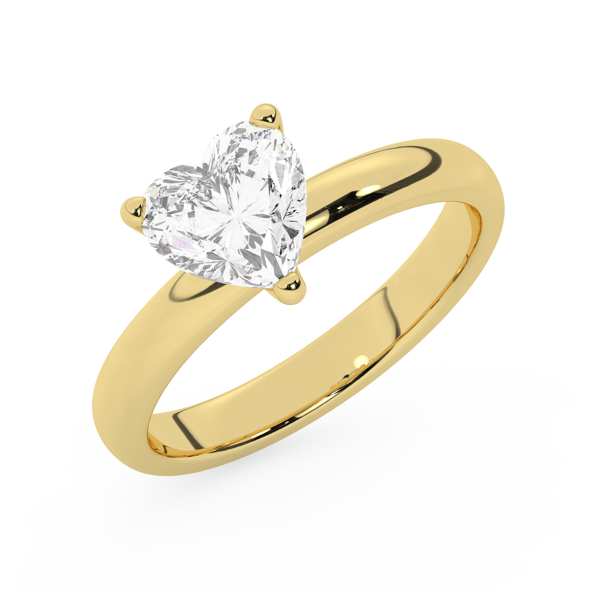 טבעת אירוסין סוליטר דגם 50047 כסף מצופה זהב צהוב במרכז זירקוניה במשקל כולל של 2 קראט בחיתוך לב עם תעודה גמולוגית