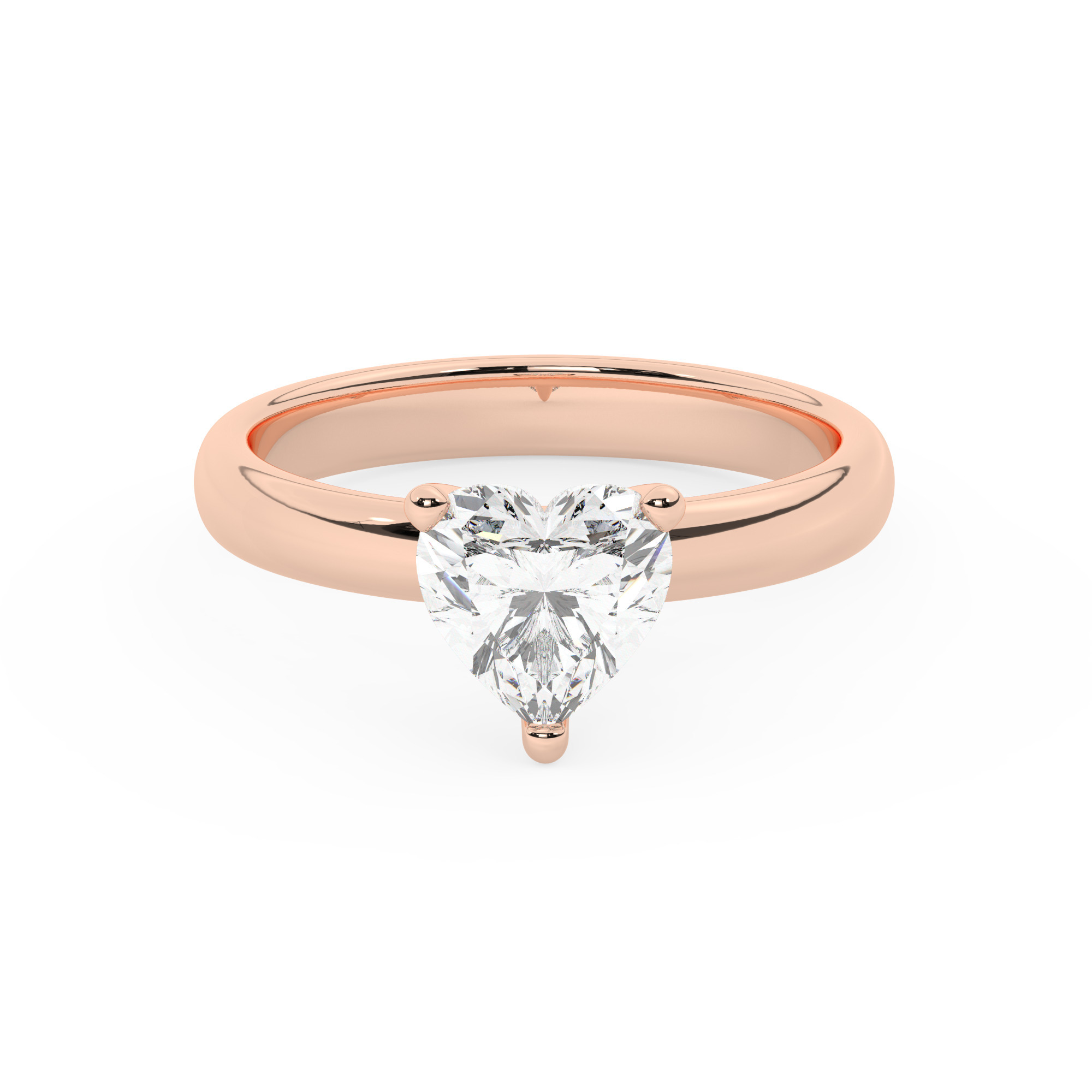 טבעת אירוסין סוליטר דגם 50047 כסף מצופה זהב אדום רוזגולד במרכז יהלום מעבדה במשקל כולל של 2 קראט בחיתוך לב עם תעודה גמולוגית אירופאית IGI – תמונה 2