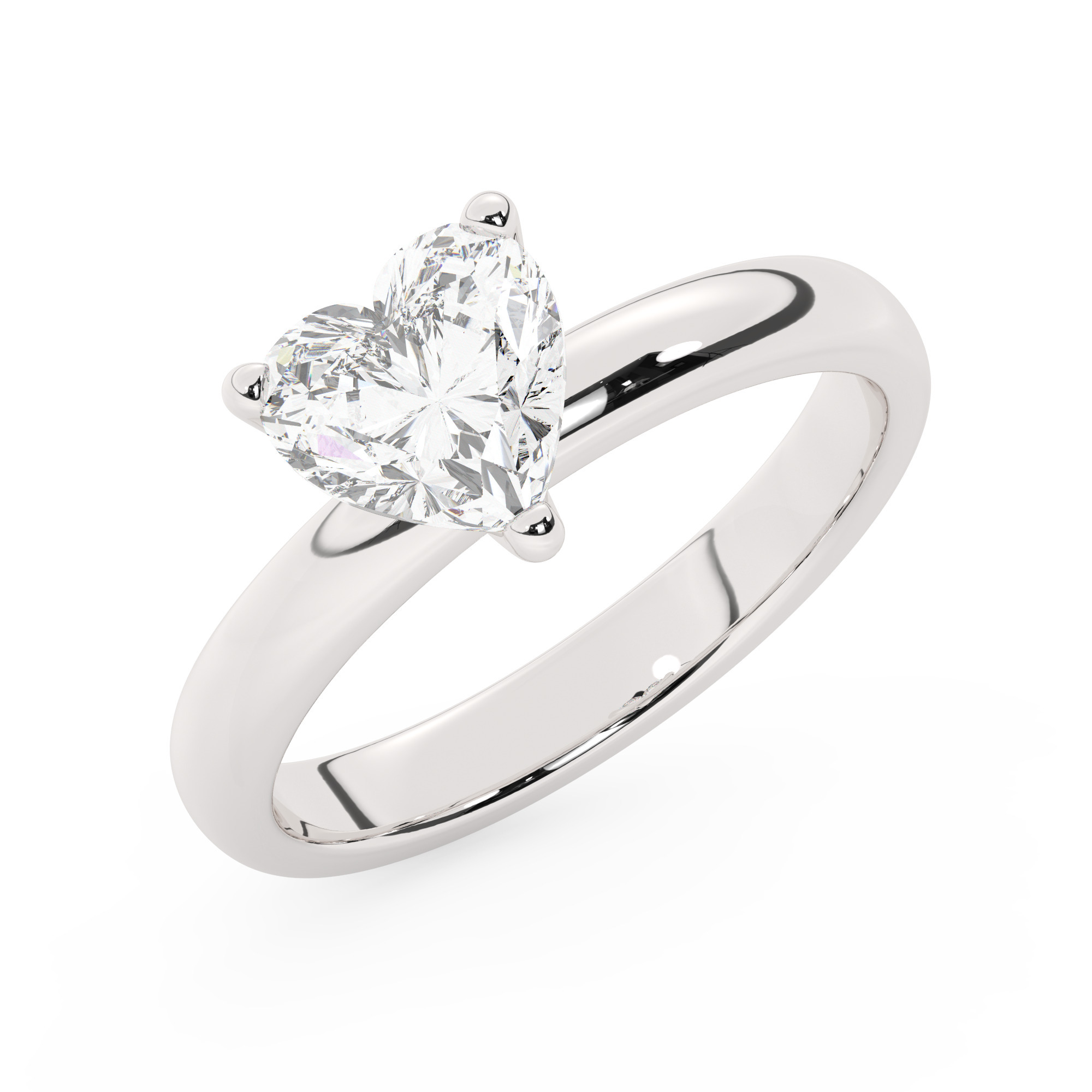 טבעת אירוסין סוליטר דגם 50047 זהב לבן 14 קראט במרכז זירקוניה במשקל כולל של 0.75 קראט בחיתוך לב עם תעודה גמולוגית