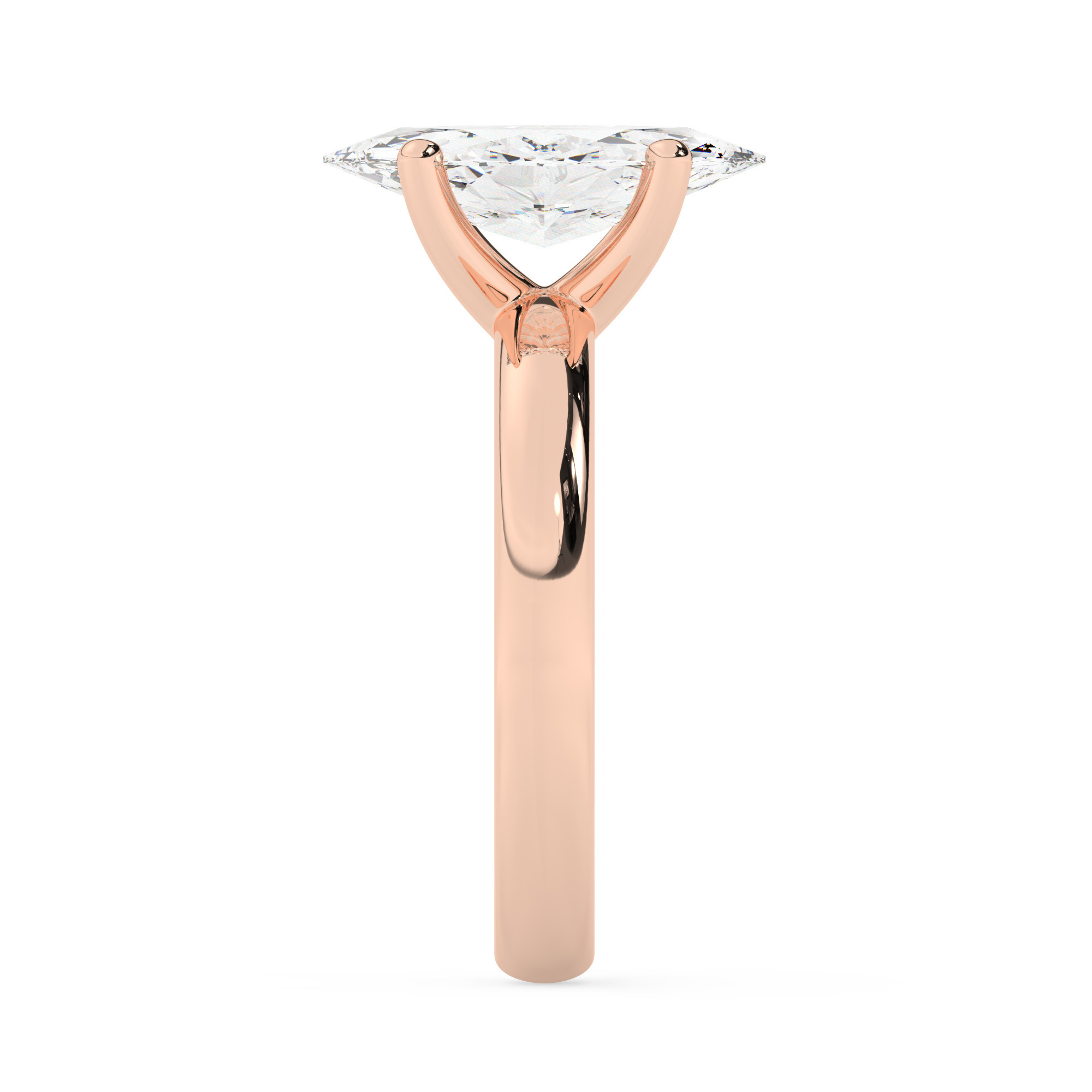 טבעת אירוסין סוליטר דגם 50047 כסף מצופה זהב אדום רוזגולד במרכז יהלום מעבדה במשקל כולל של 1 קראט בחיתוך מרקיזה עם תעודה גמולוגית אירופאית IGI – תמונה 4