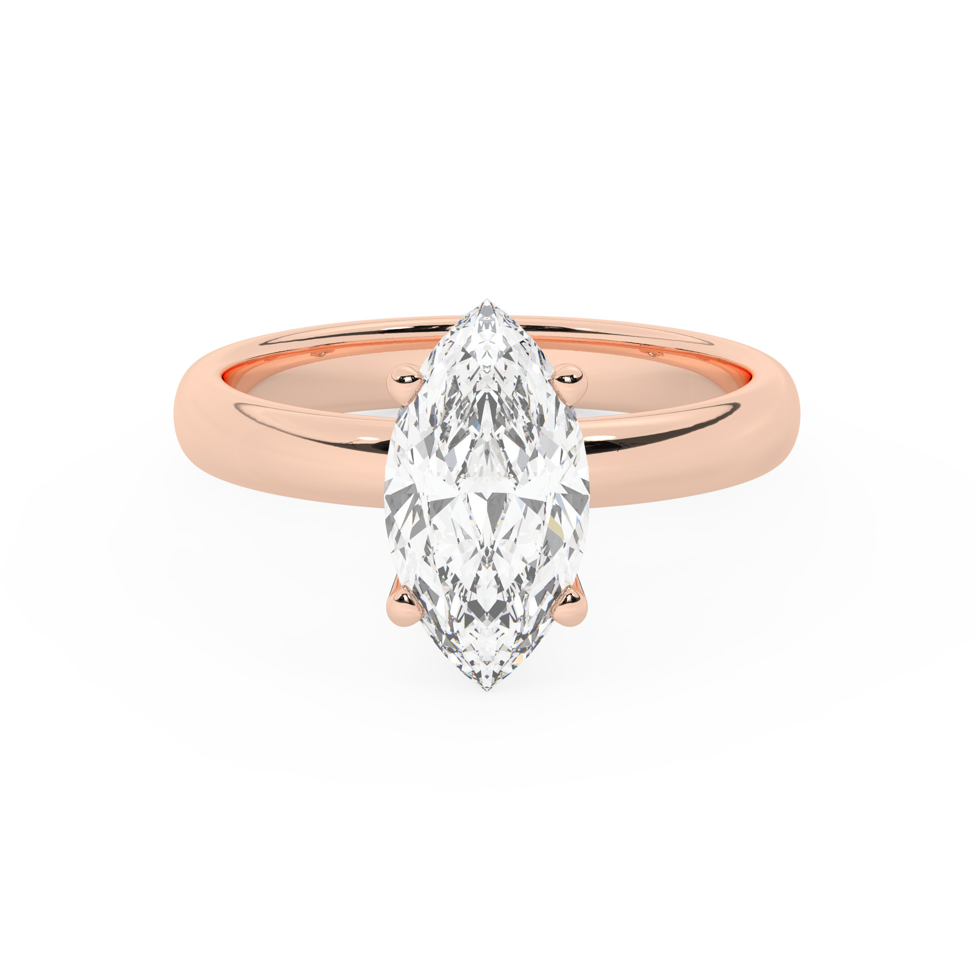 טבעת אירוסין סוליטר דגם 50047 כסף מצופה זהב אדום רוזגולד במרכז יהלום מעבדה במשקל כולל של 2 קראט בחיתוך מרקיזה עם תעודה גמולוגית אירופאית IGI – תמונה 2