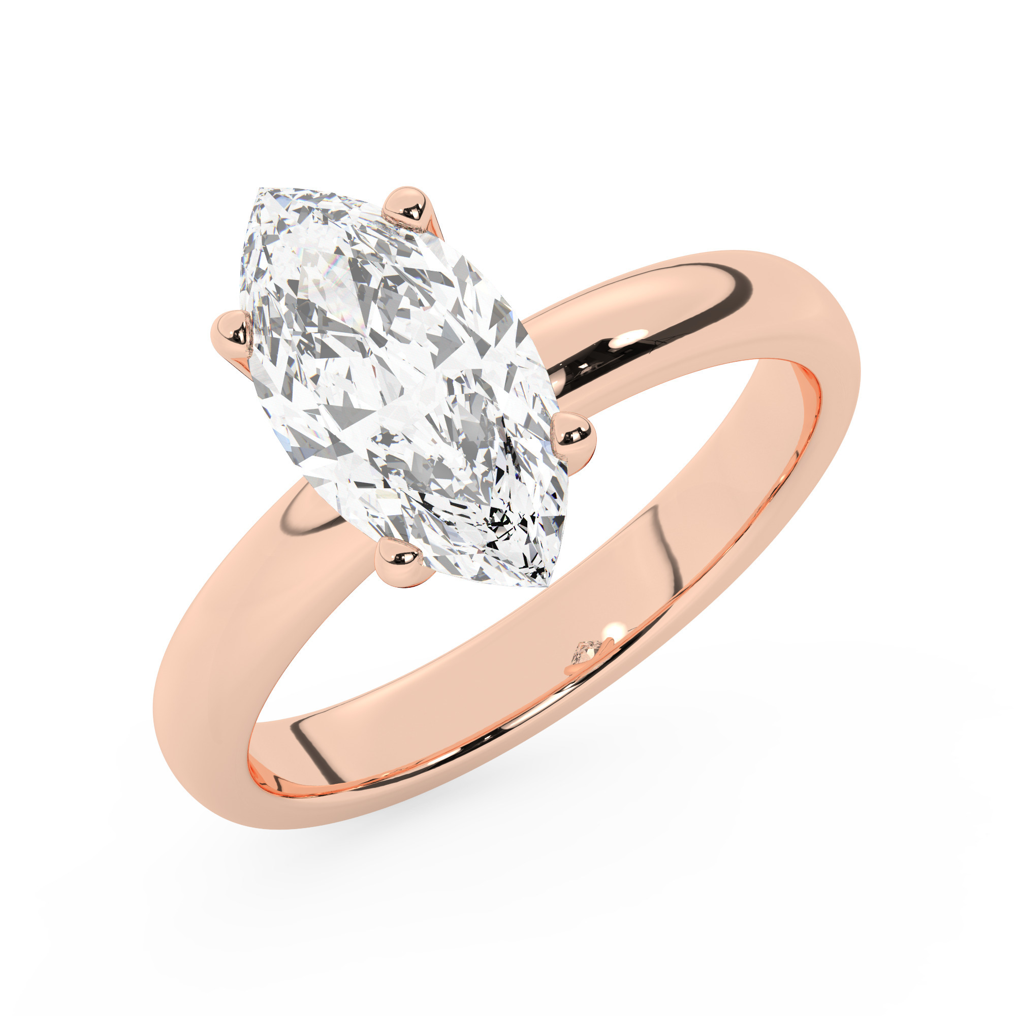 טבעת אירוסין סוליטר דגם 50047 כסף מצופה זהב אדום רוזגולד במרכז זירקוניה במשקל כולל של 4 קראט בחיתוך מרקיזה עם תעודה גמולוגית