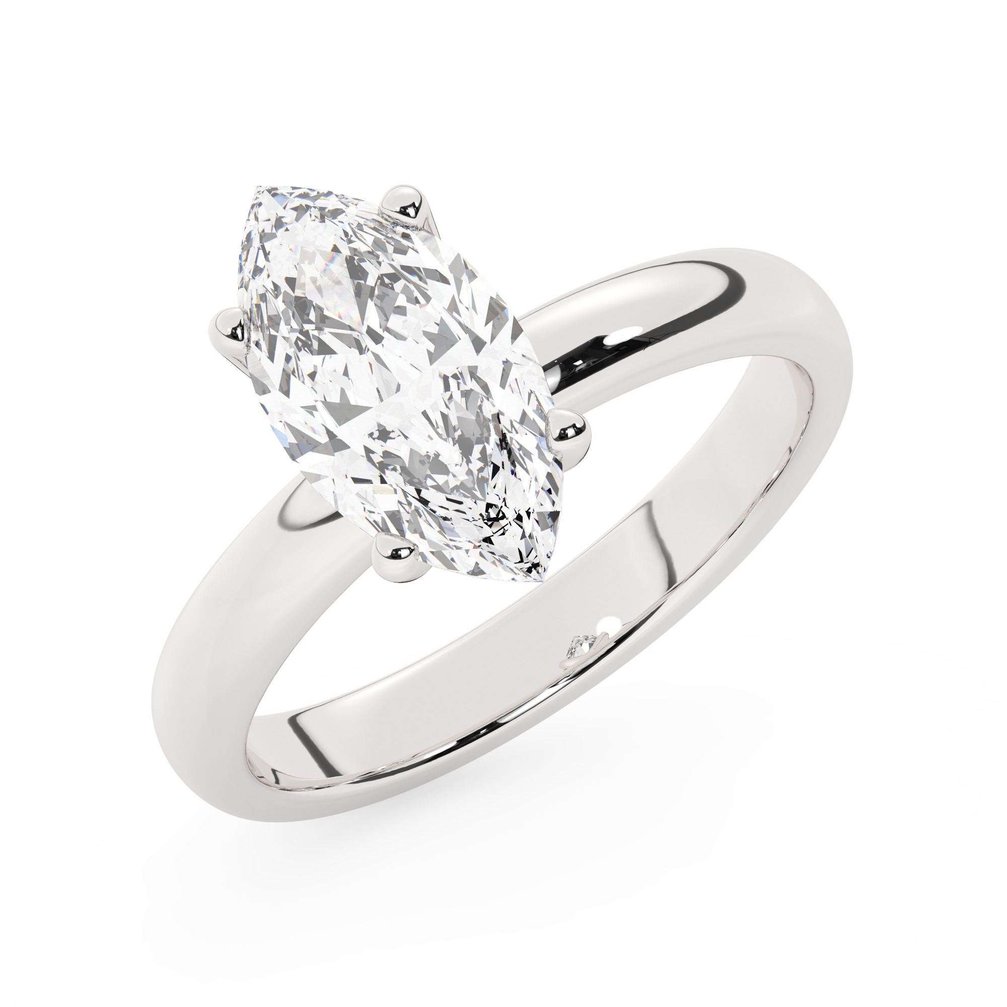 טבעת אירוסין סוליטר דגם 50047 זהב לבן 14 קראט במרכז אבן מעבדה מוסונייט במשקל כולל של 0.50 קראט בחיתוך מרקיזה עם תעודה גמולוגית