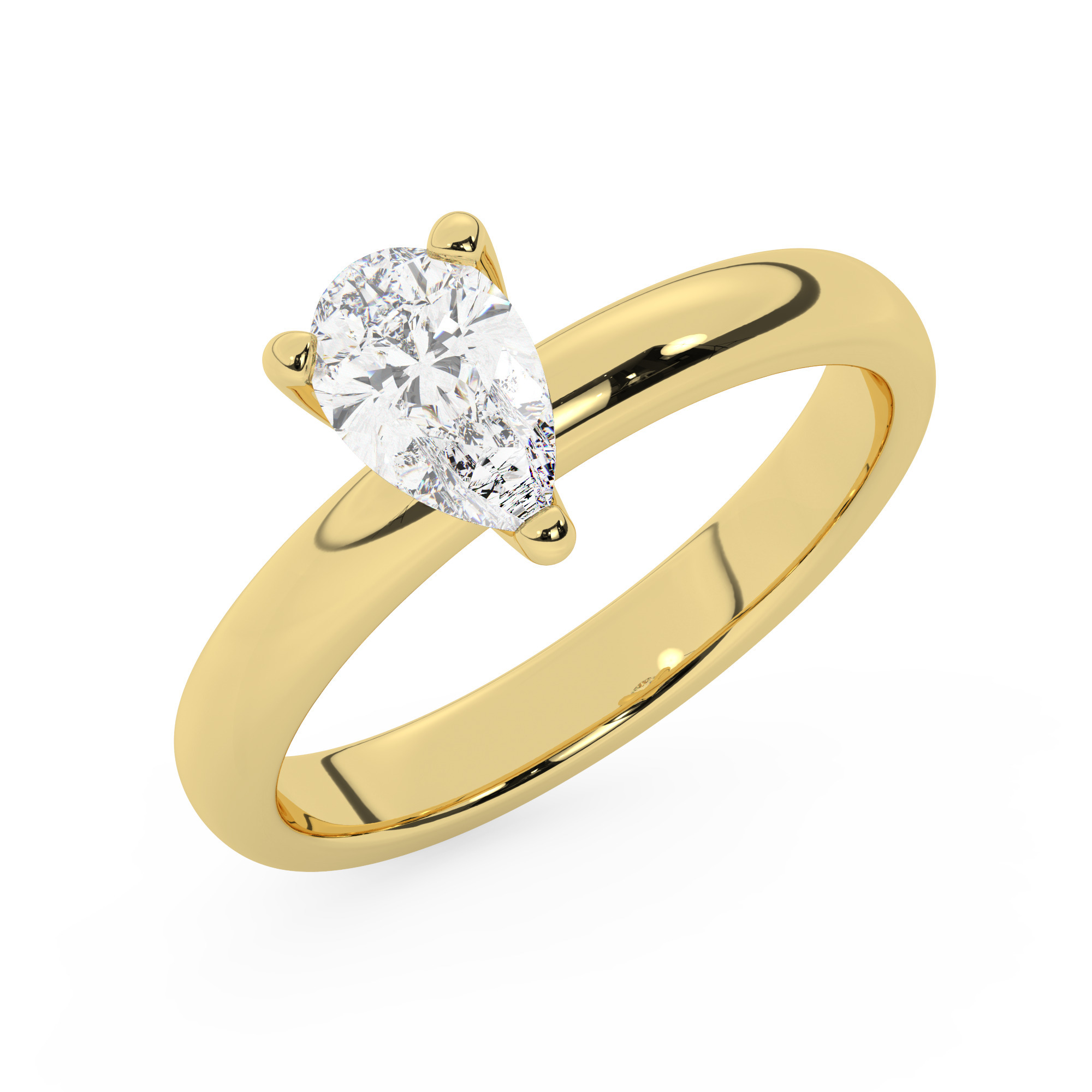 טבעת אירוסין סוליטר דגם 50047 זהב צהוב 14 קראט במרכז אבן מעבדה מוסונייט במשקל כולל של 2.50 קראט בחיתוך טיפה עם תעודה גמולוגית בינלאומית GRA