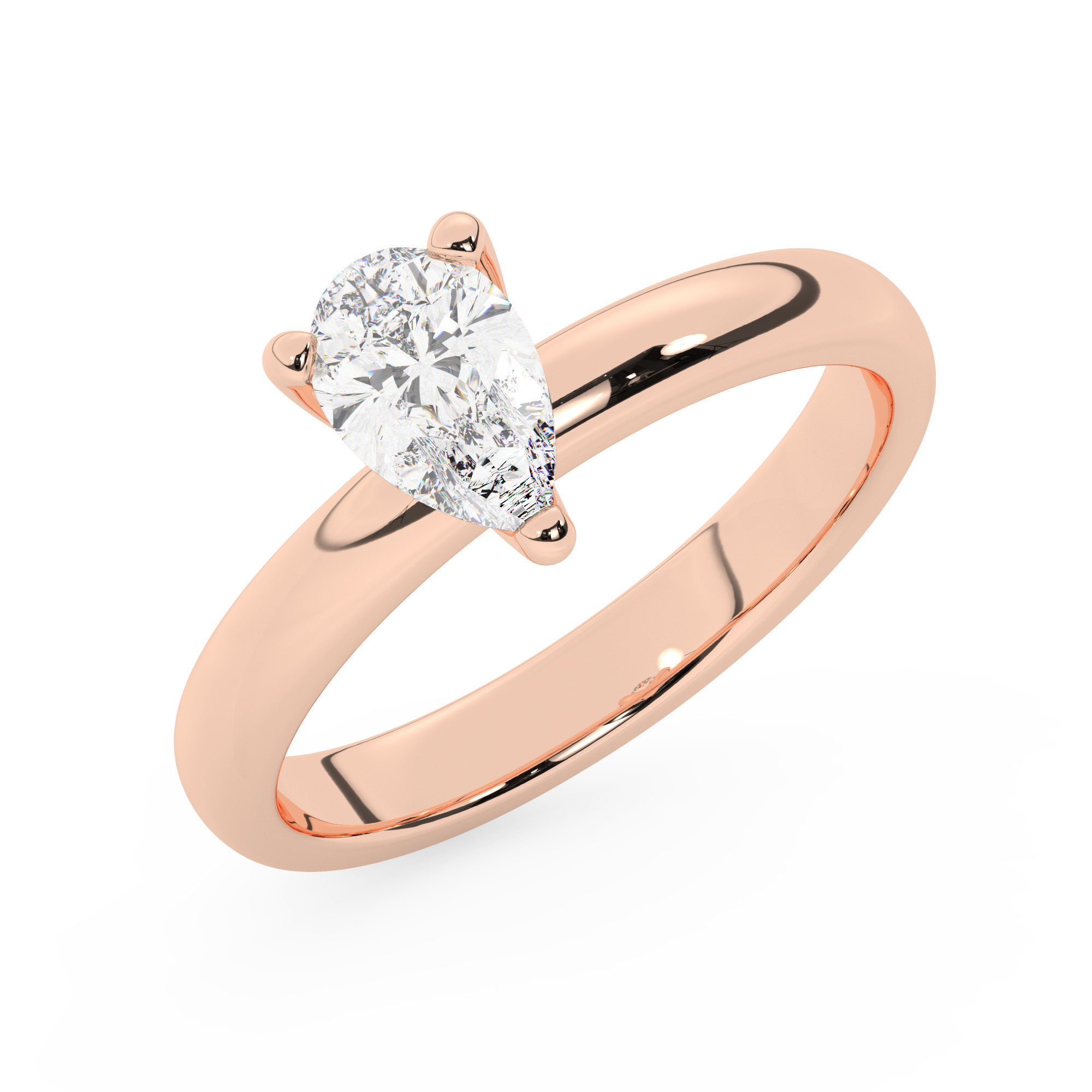 טבעת אירוסין סוליטר דגם 50047 זהב אדום רוזגולד 14 קראט במרכז זירקוניה במשקל כולל של 4 קראט בחיתוך טיפה עם תעודה גמולוגית