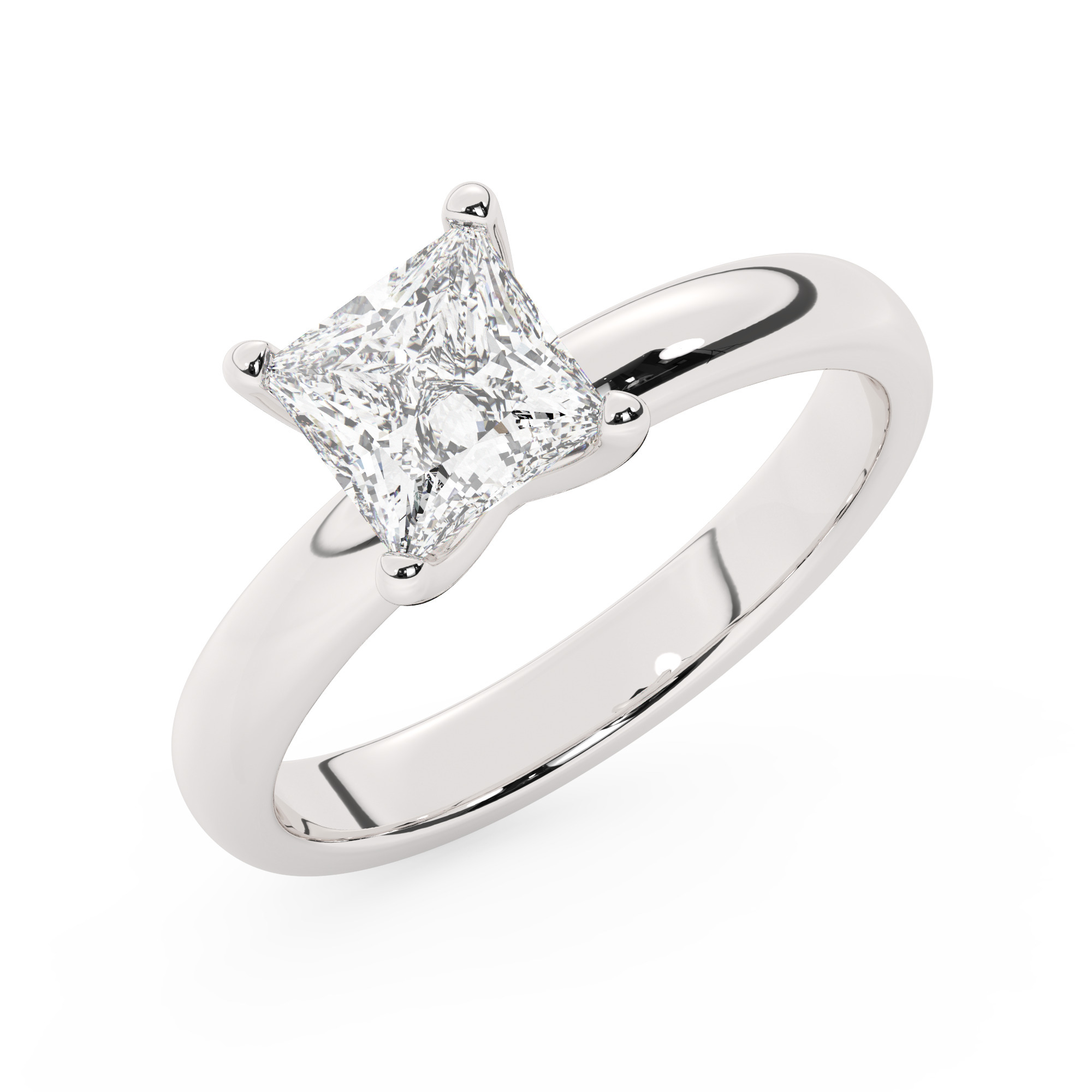 טבעת אירוסין סוליטר דגם 50047 כסף מצופה זהב לבן במרכז יהלום מעבדה במשקל כולל של 1 קראט בחיתוך פרינסס עם תעודה גמולוגית אירופאית IGI