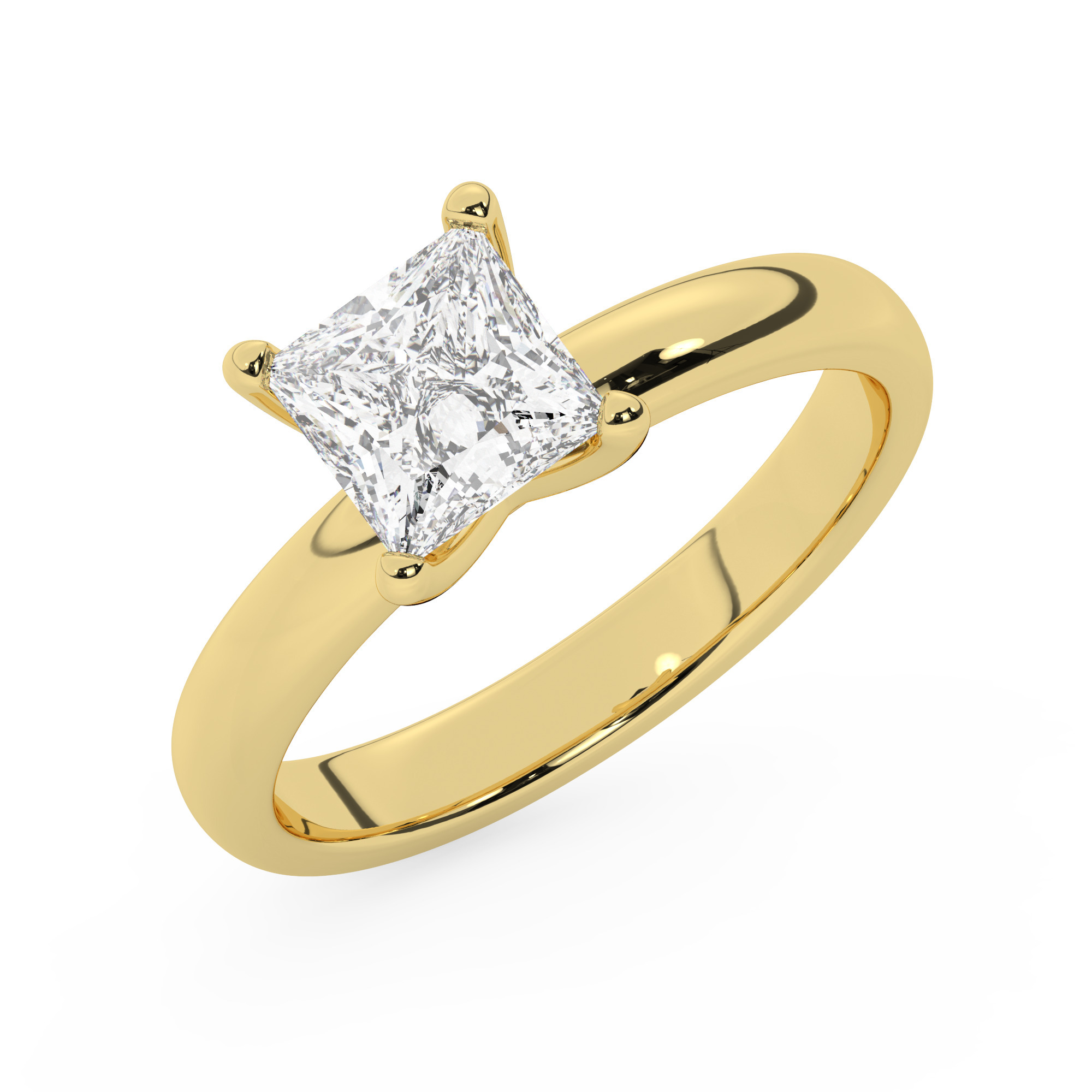 טבעת אירוסין סוליטר דגם 50047 כסף מצופה זהב צהוב במרכז יהלום מעבדה במשקל כולל של 1.50 קראט בחיתוך פרינסס עם תעודה גמולוגית אירופאית IGI