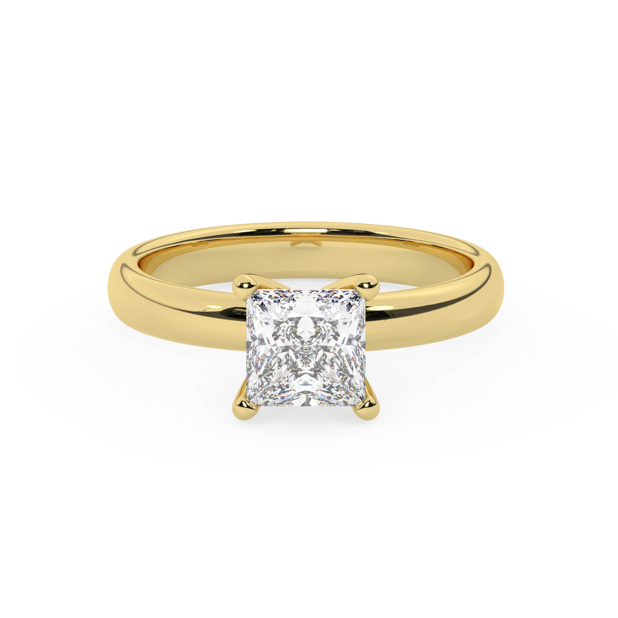 טבעת אירוסין סוליטר דגם 50047 כסף מצופה זהב צהוב במרכז יהלום מעבדה במשקל כולל של 2.50 קראט בחיתוך פרינסס עם תעודה גמולוגית אירופאית IGI – תמונה 2