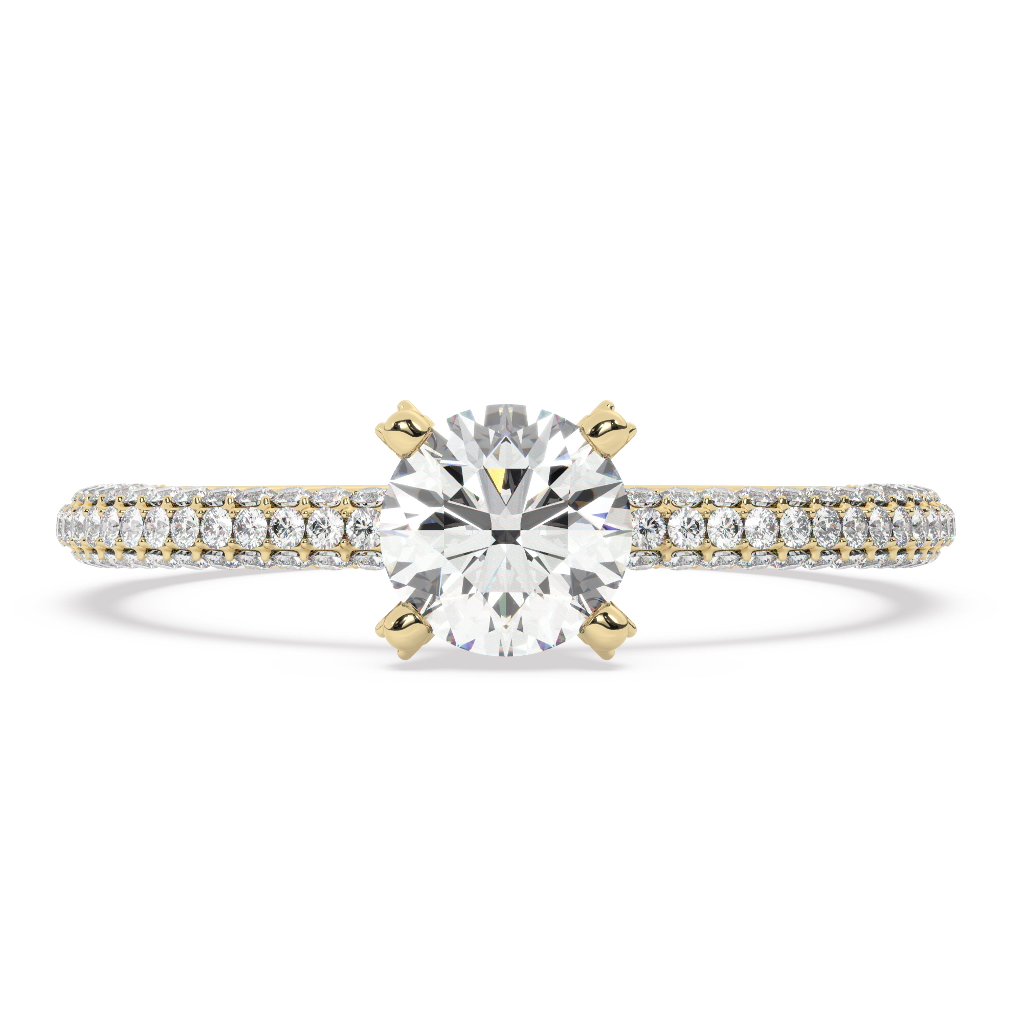 טבעת אירוסין סוליטר ויהלומים בצדדים דגם 50012 כסף מצופה זהב צהוב במרכז יהלום מעבדה 0.50 קראט בחיתוך עגול עם תעודה גמולוגית מסביב ובצדדים יהלומי מעבדה במשקל כולל של 0.40 קראט בחיתוך עגול – תמונה 2