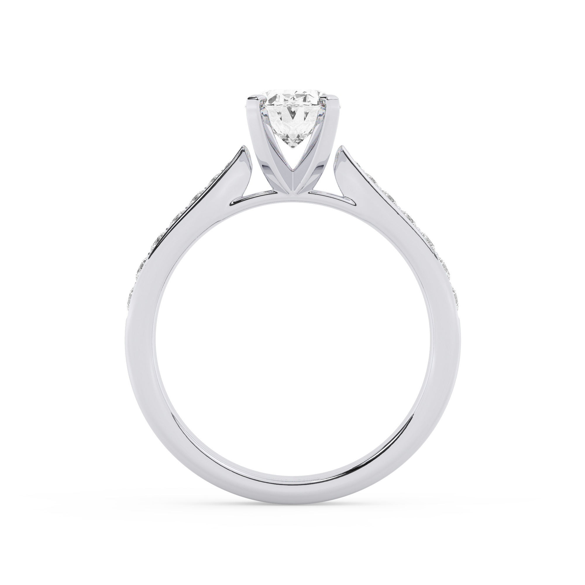 טבעת אירוסין סוליטר ויהלומים בצדדים דגם 50017 כסף מצופה זהב לבן במרכז יהלום מעבדה 1.50 קראט בחיתוך אובל עם תעודה גמולוגית אירופאית IGI מסביב ובצדדים יהלומי מעבדה במשקל כולל של 0.15 קראט בחיתוך עגול – תמונה 3