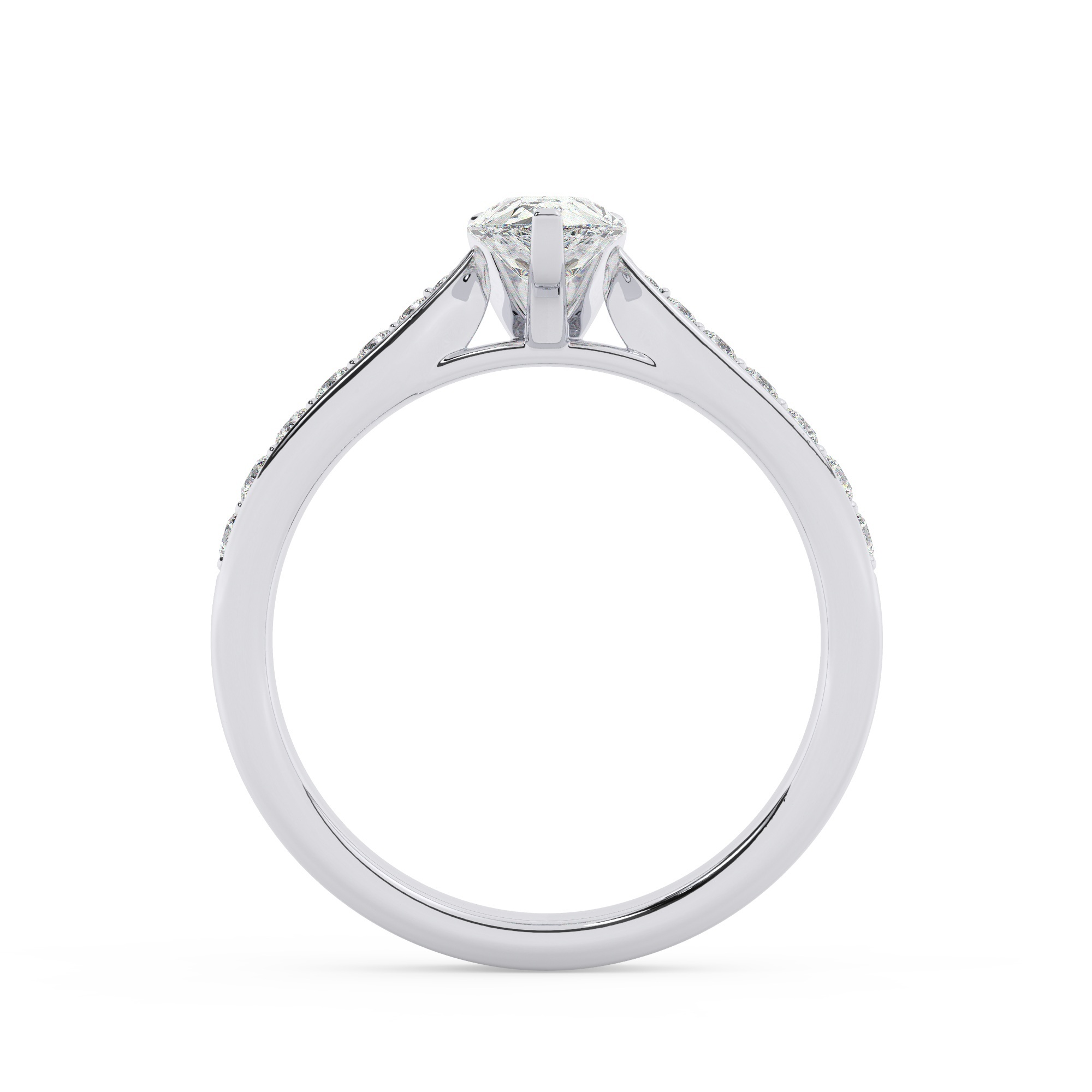 טבעת אירוסין סוליטר ויהלומים בצדדים דגם 50017 כסף מצופה זהב לבן במרכז יהלום מעבדה 1.50 קראט בחיתוך טיפה עם תעודה גמולוגית אירופאית IGI מסביב ובצדדים יהלומי מעבדה במשקל כולל של 0.15 קראט בחיתוך עגול – תמונה 3